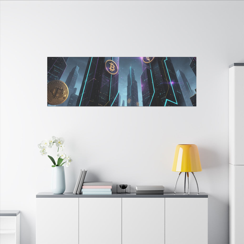 Crypto City Canvas Print — Futuristic Bitcoin & Ethereum Wall Art