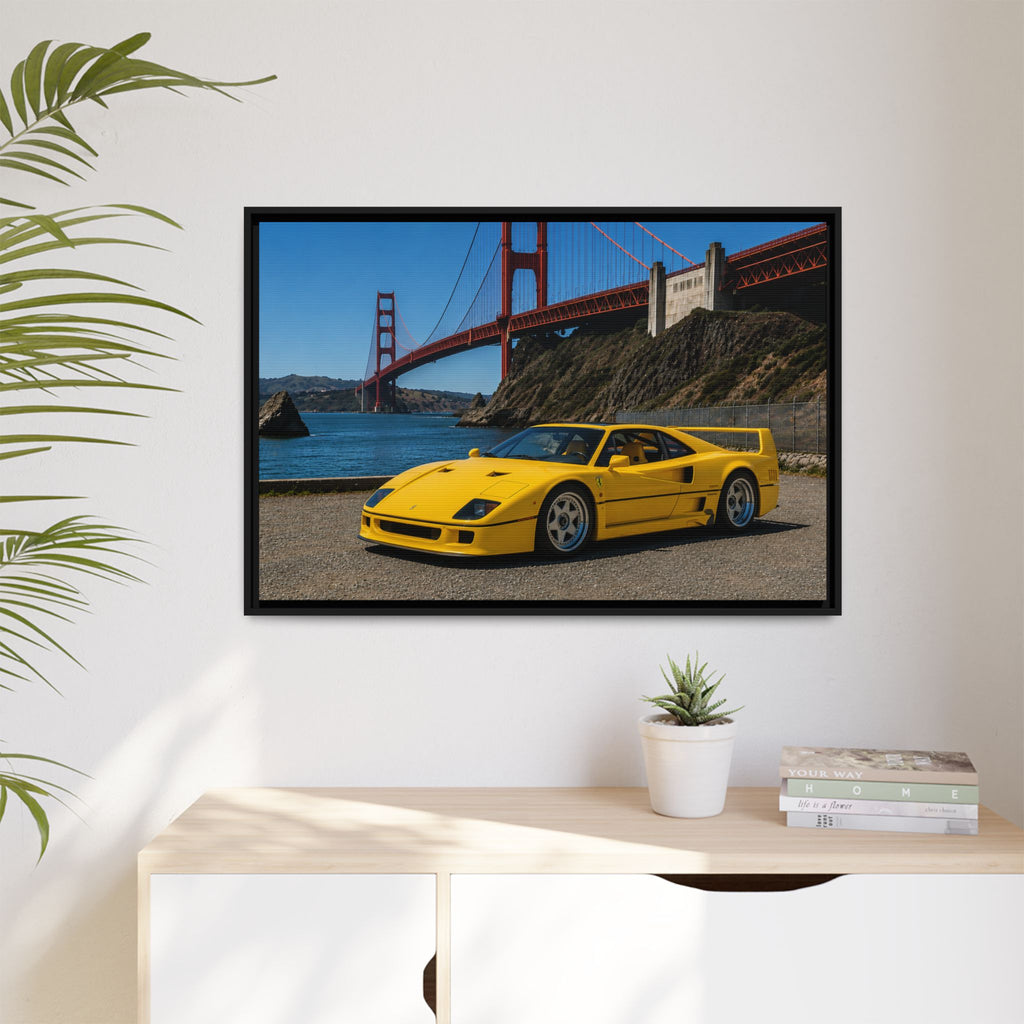 Ferrari 1987 F40 — Yellow Ferrari by the Golden Gate Bridge - Stunning Framed Canvas