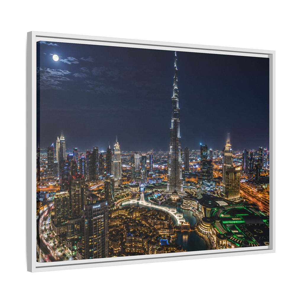 Dubai Night Skyline Matte Framed Canvas Print