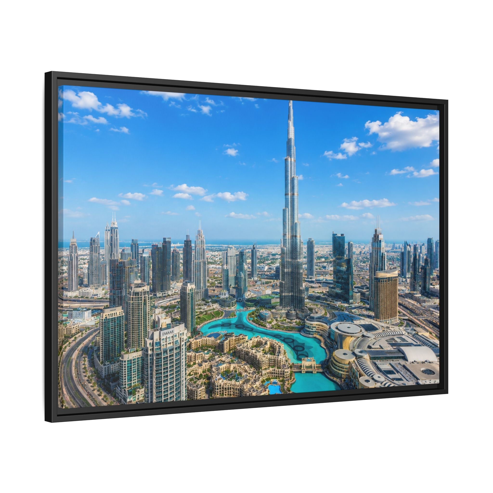 Dubai Skyline Matte Canvas Print (Framed) — Burj Khalifa Aerial Cityscape Wall Art
