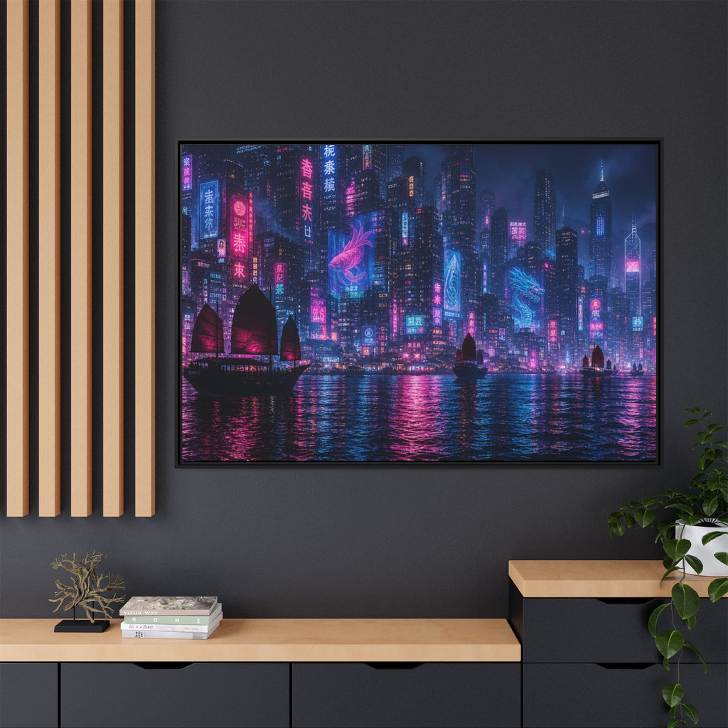 Hong Kong Harbor Night Canvas Wall Art Print Ready to Hang