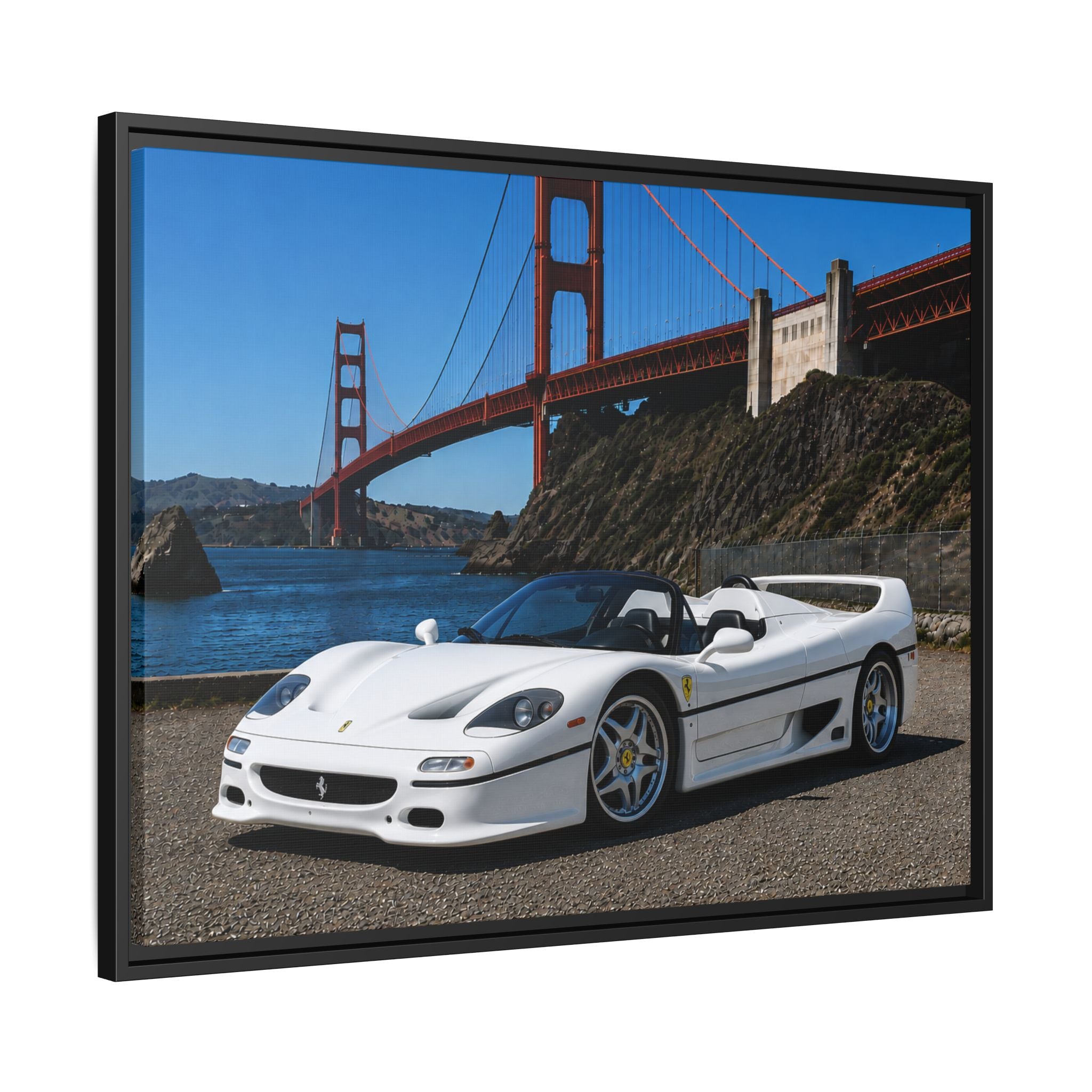 Ferrari F50 1995 — At The Golden Gate Bridge --Matte Framed Canvas Print