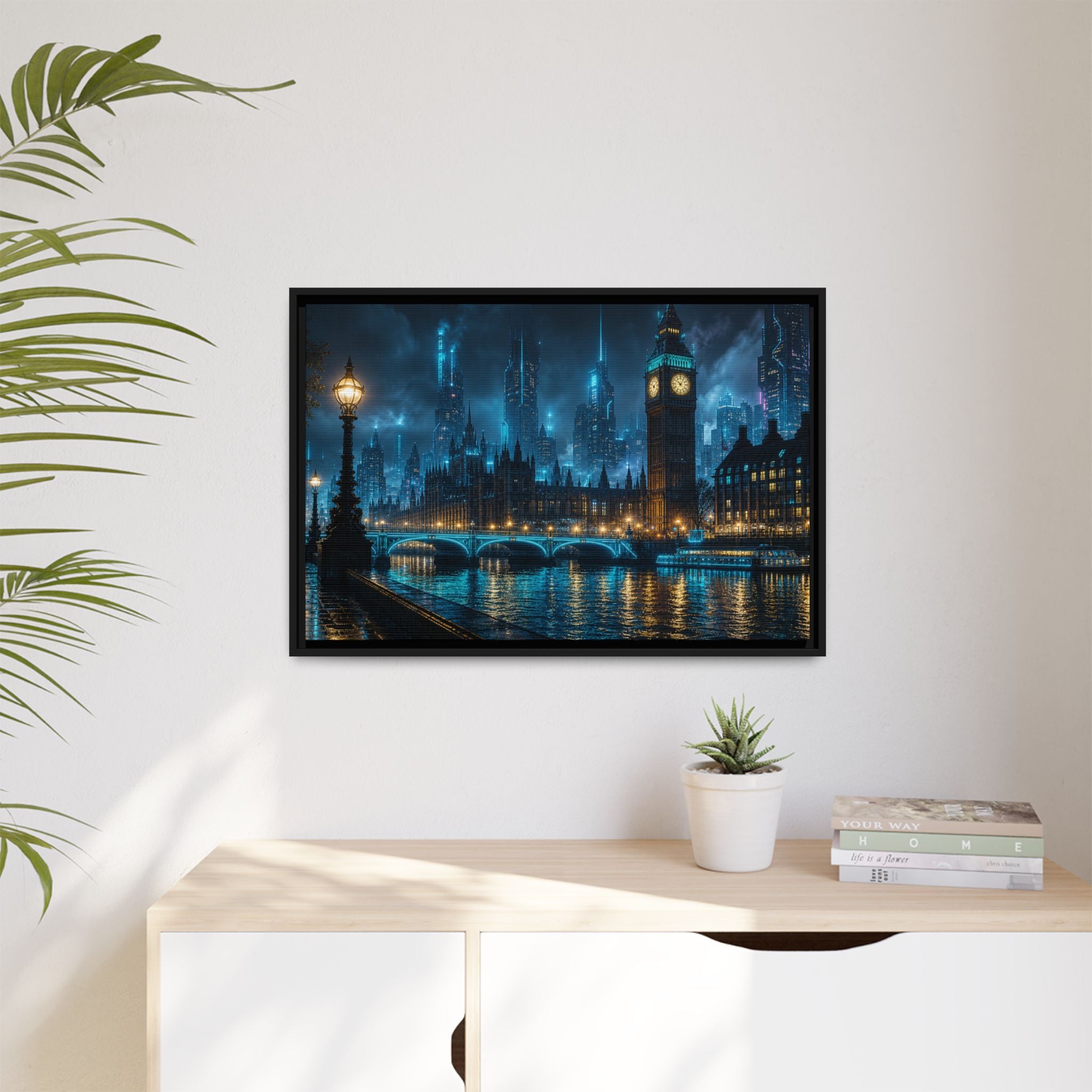 London Thames Night Canvas Wall Art Print Ready to Hang