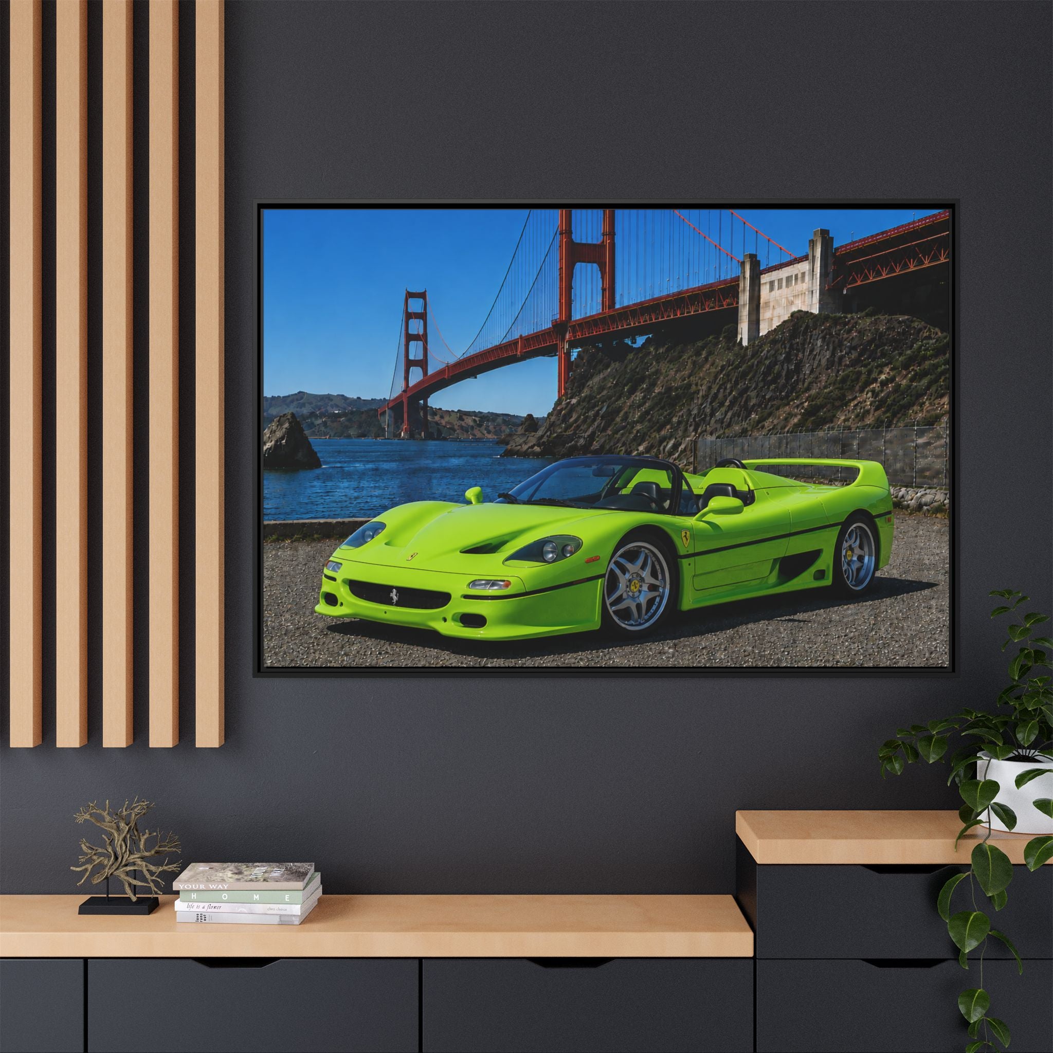 Ferrari F50 1995 — At Golden Gate Bridge - Framed Canvas Art - Stunning
