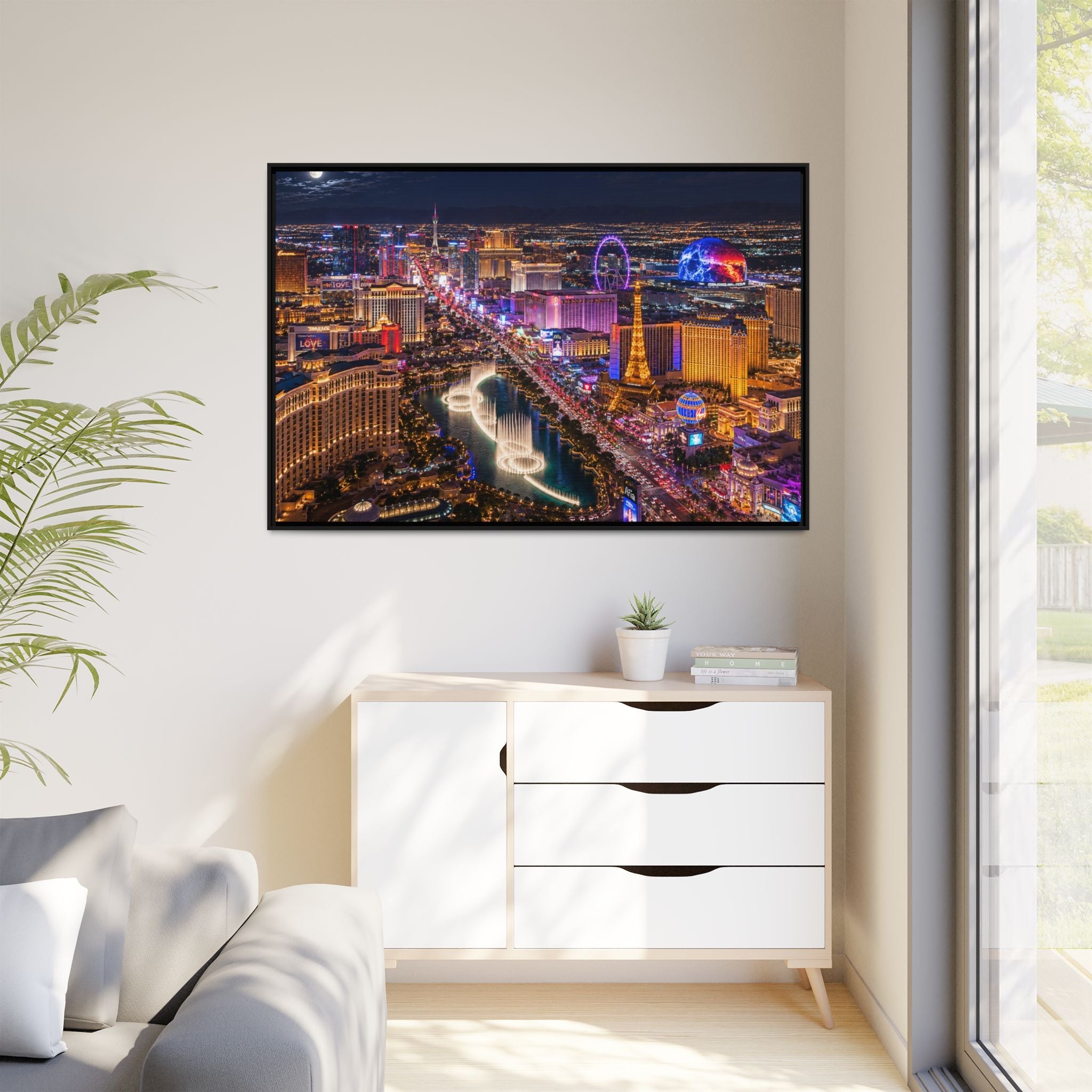 Las Vegas Night Skyline Framed Matte Canvas Print