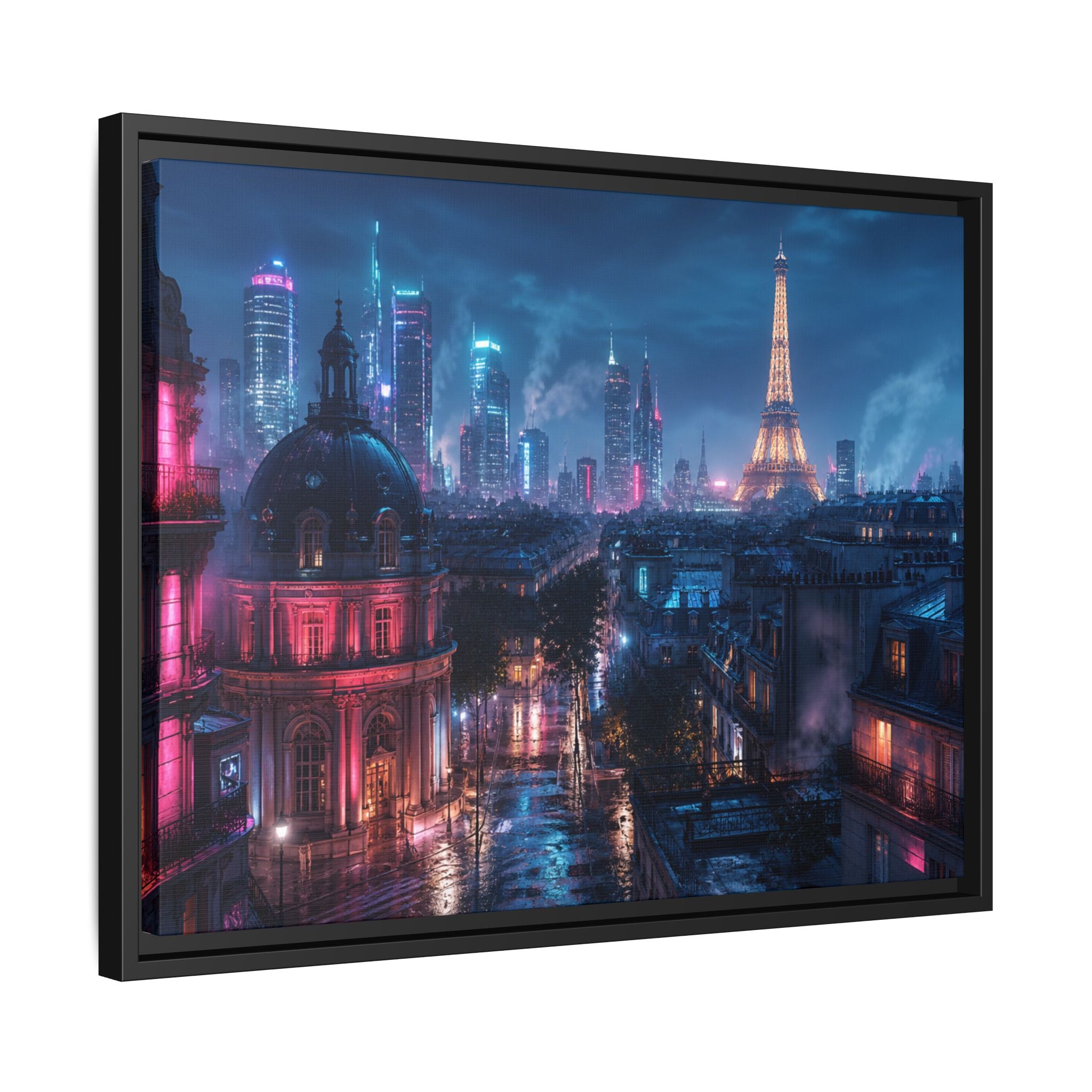 Paris Neon Night Canvas Wall Art Print Ready to Hang