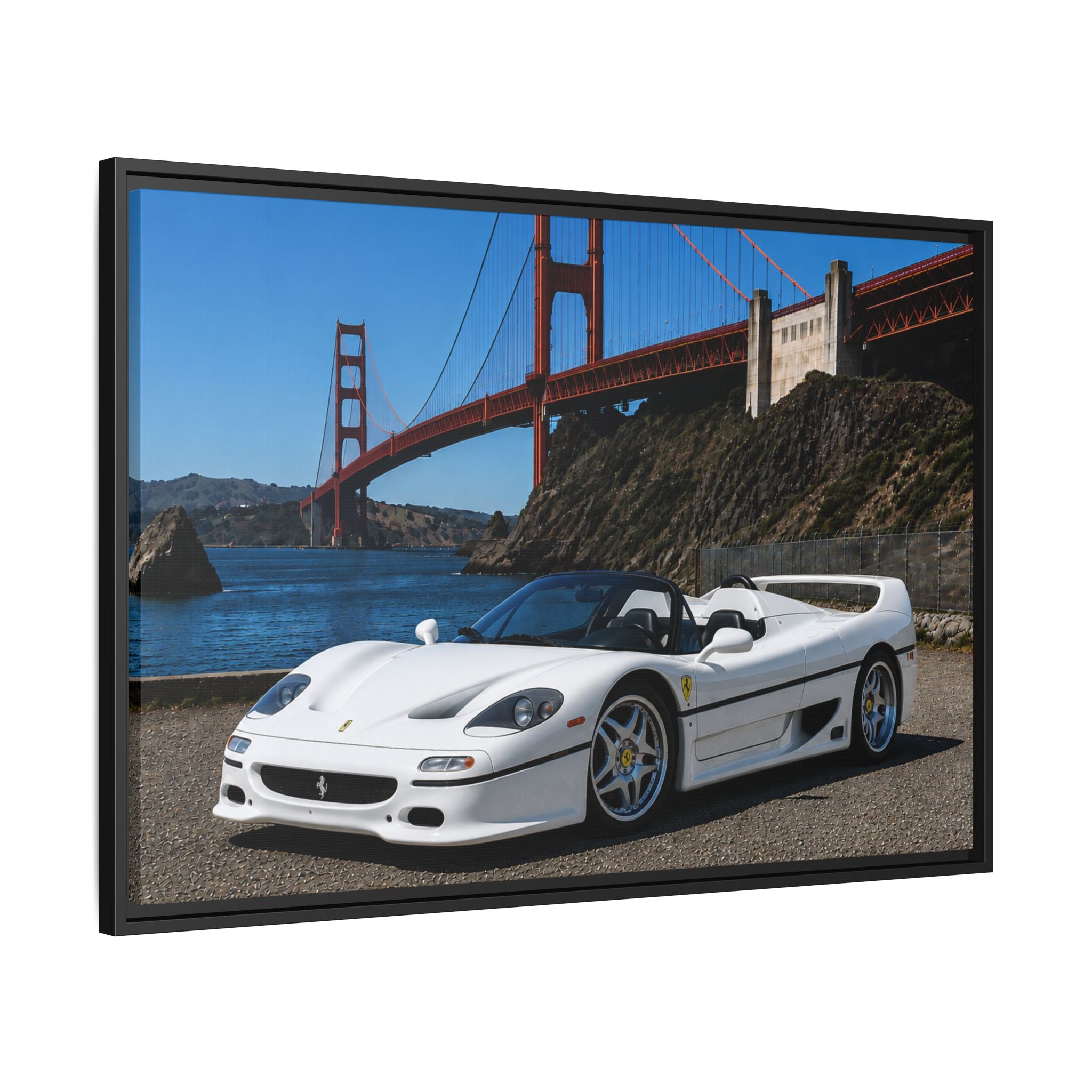 Ferrari F50 1995 — At The Golden Gate Bridge --Matte Framed Canvas Print