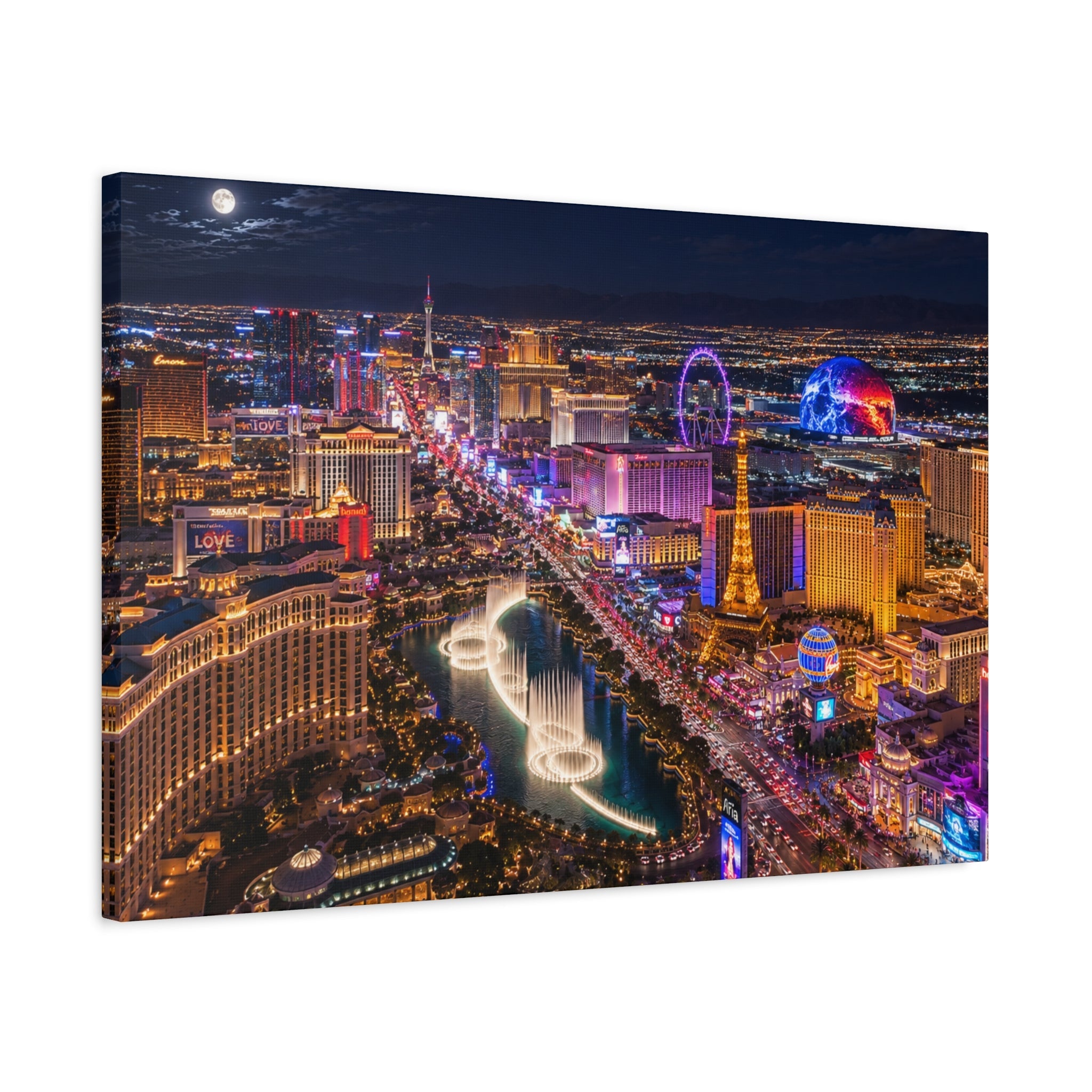 Las Vegas Strip Nightscape Matte Canvas Print — Stunning Vibrant Art