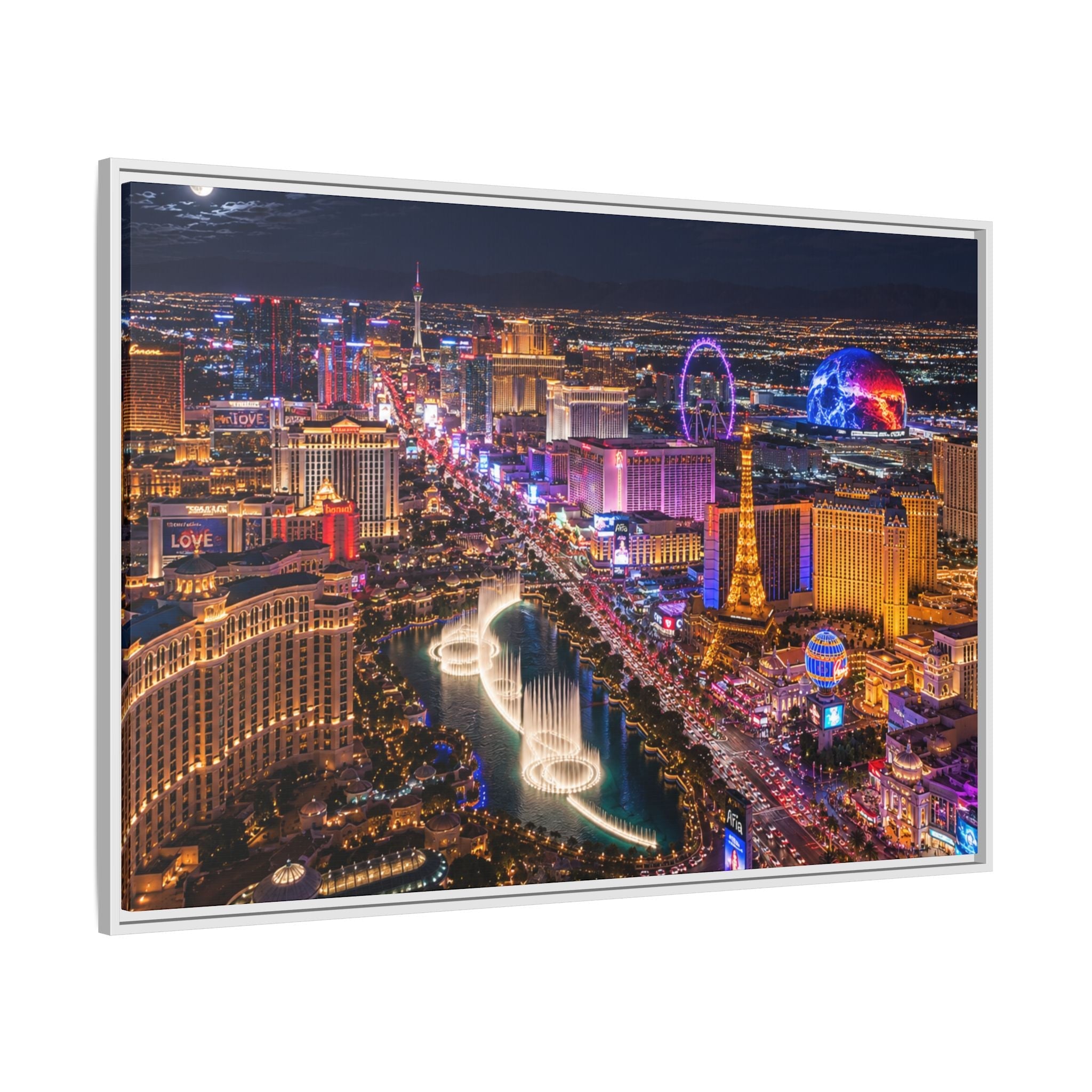 Las Vegas Night Skyline Framed Matte Canvas Print