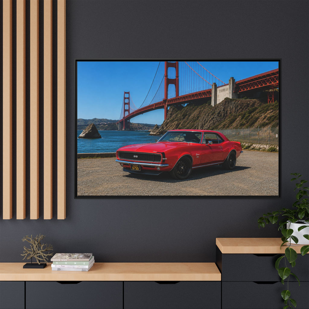 1967 Camaro SS - Stunning Camaro at Golden Gate Bridge - Framed Canvas