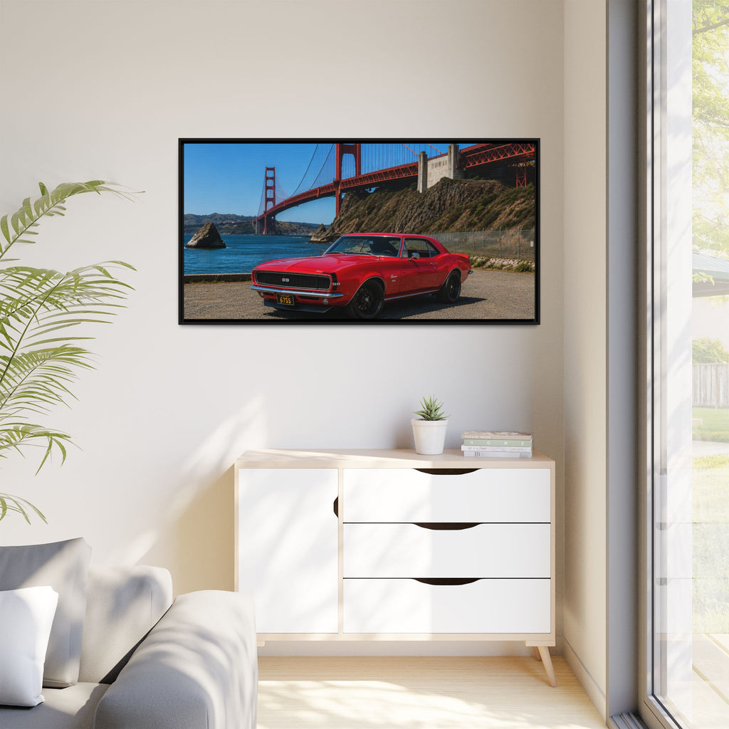 1967 Camaro SS - Stunning Camaro at Golden Gate Bridge - Framed Canvas