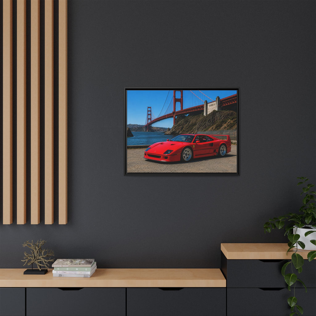 Ferrari F40 1987  — Red Sexy Sports Car by Golden Gate Bridge - Stunning Framed Canvas
