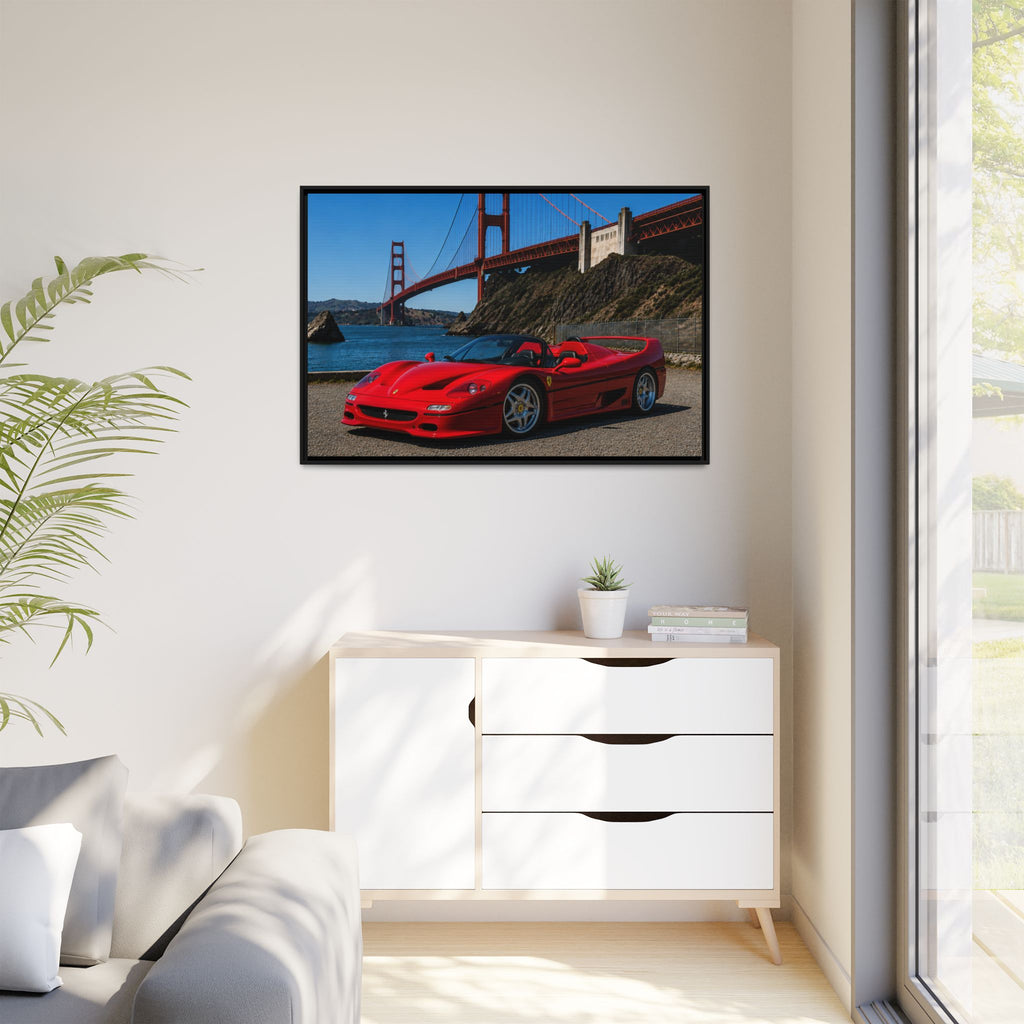 Ferrari F50 1995 Red - At Golden Gate Bridge - Stunning Framed Canvas Wall Art