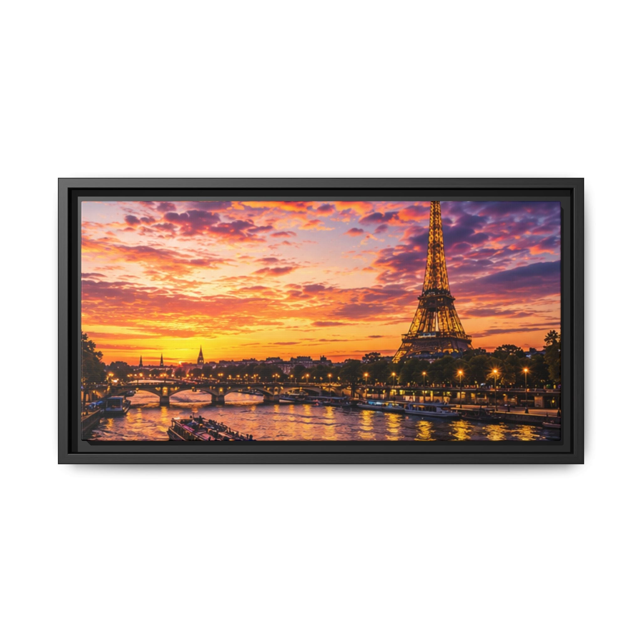 Paris Sunset Matte Canvas Wall Art - Framed - Stunning Picture