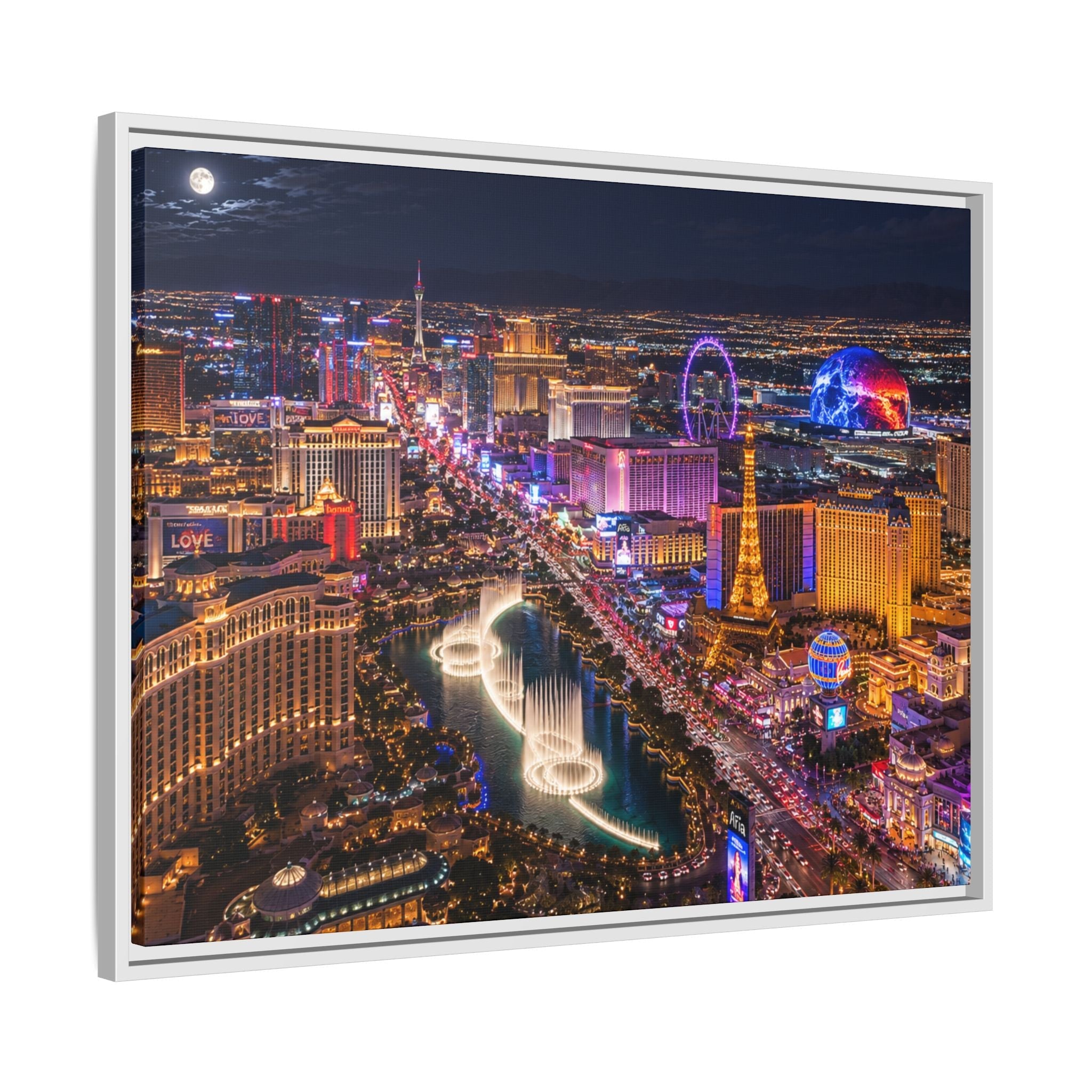 Las Vegas Night Skyline Framed Matte Canvas Print