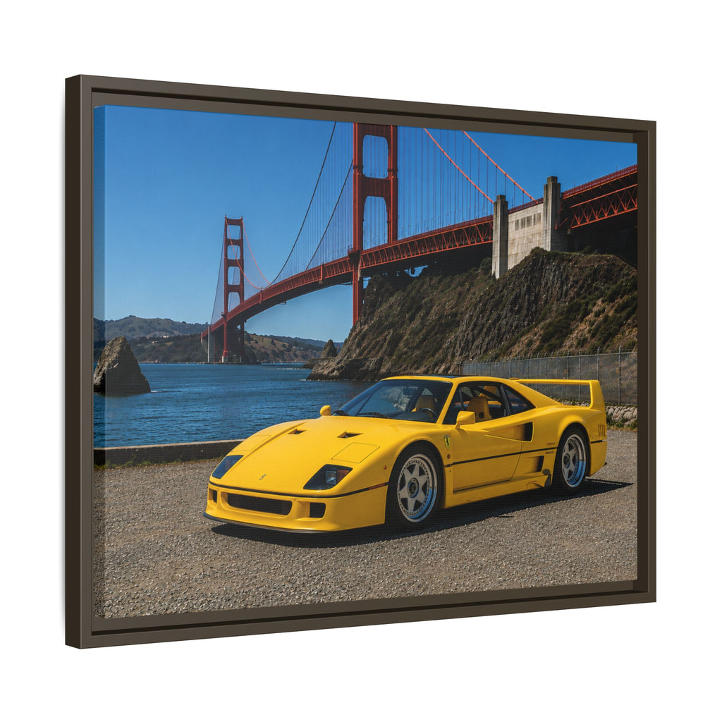 Ferrari 1987 F40 — Yellow Ferrari by the Golden Gate Bridge - Stunning Framed Canvas