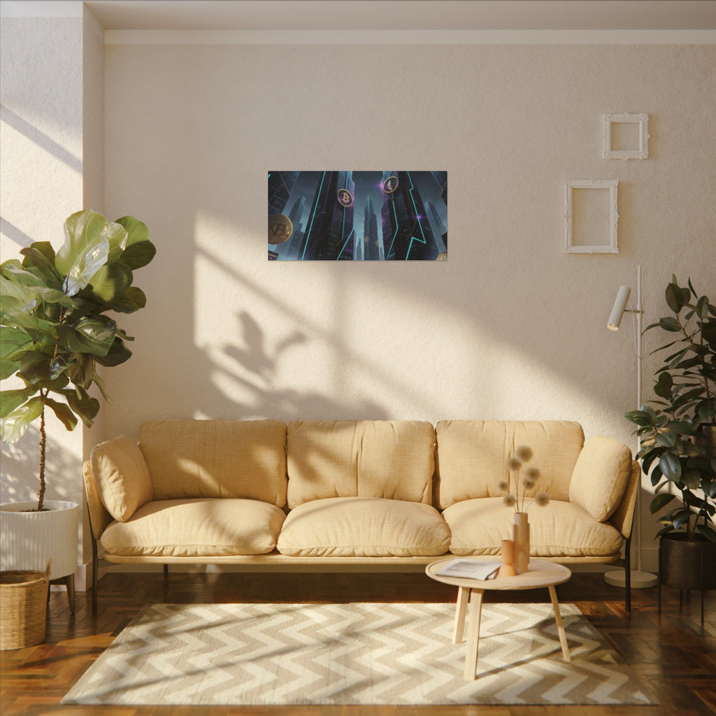 Crypto City Canvas Print — Futuristic Bitcoin & Ethereum Wall Art