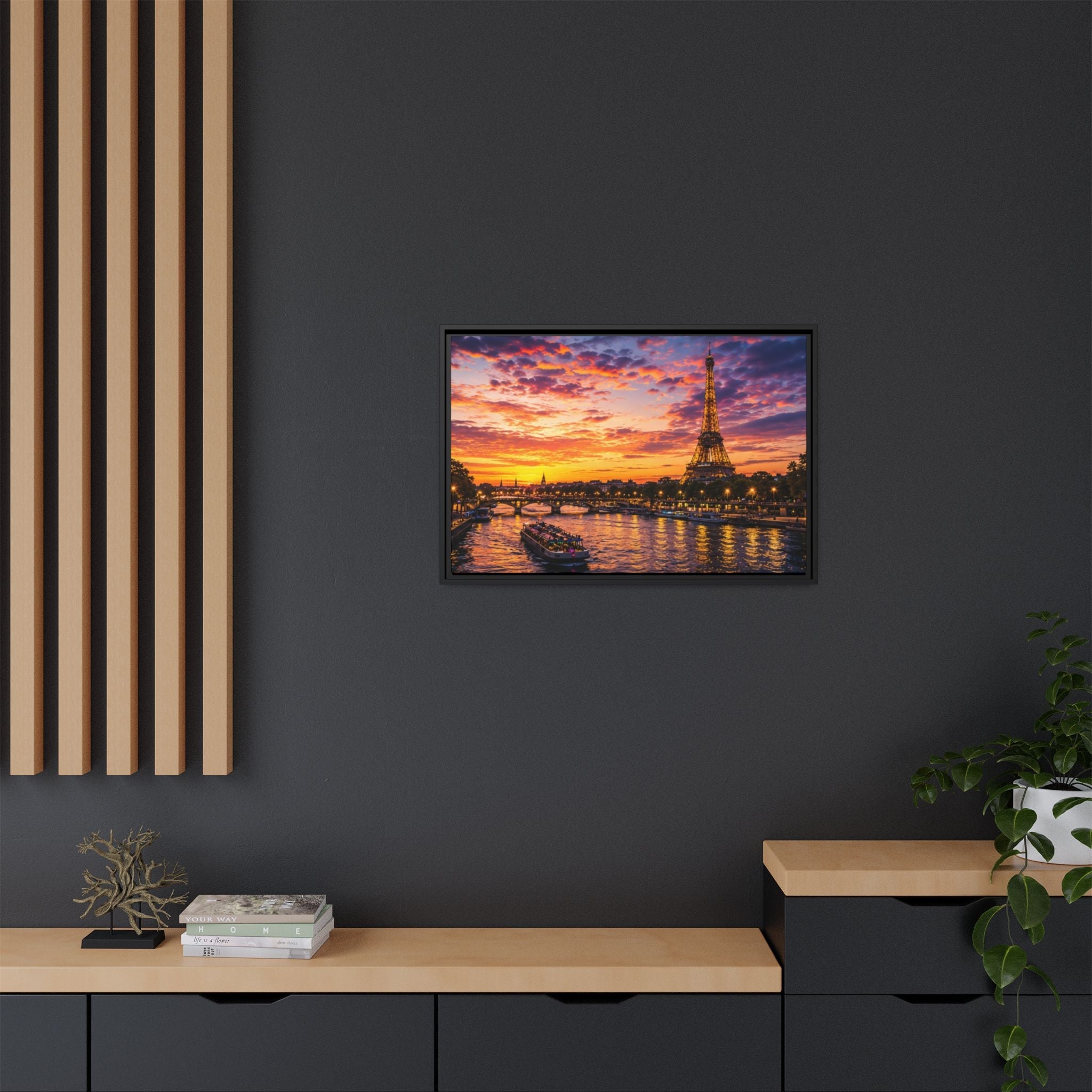 Paris Sunset Matte Canvas Wall Art - Framed - Stunning Picture
