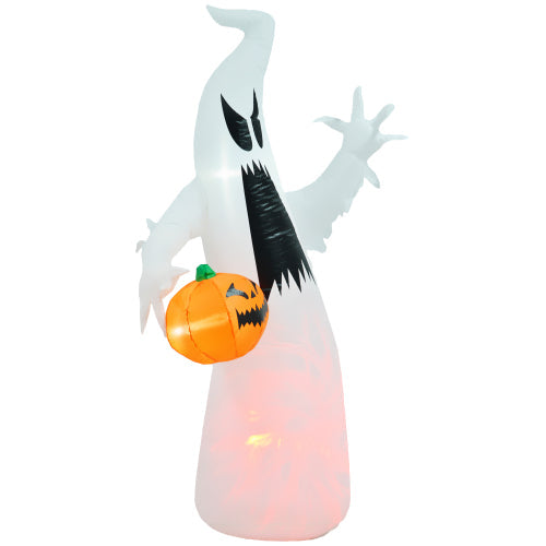 HOMCOM 5.9 Halloween Inflatable Outdoor Decoration Ghost With Pumpkin, Blow Up