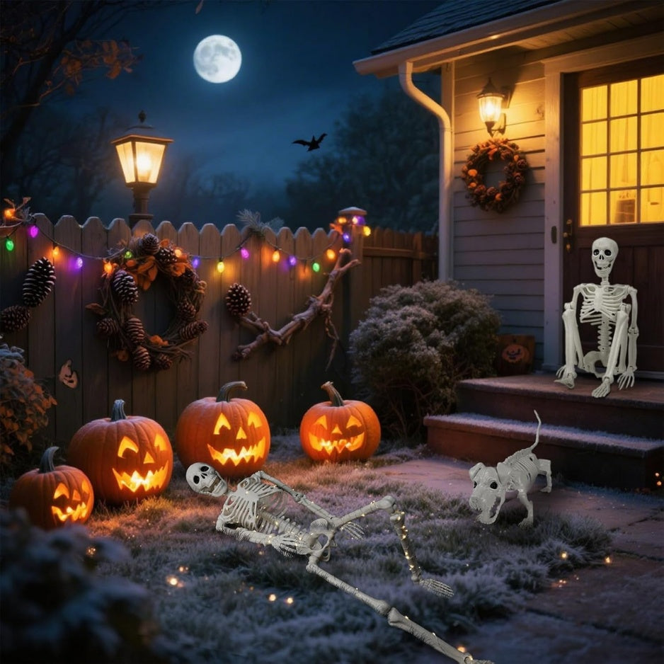 Lighted Human Dog Skeleton Halloween Decorations Outdoor Indoor 36 Inch