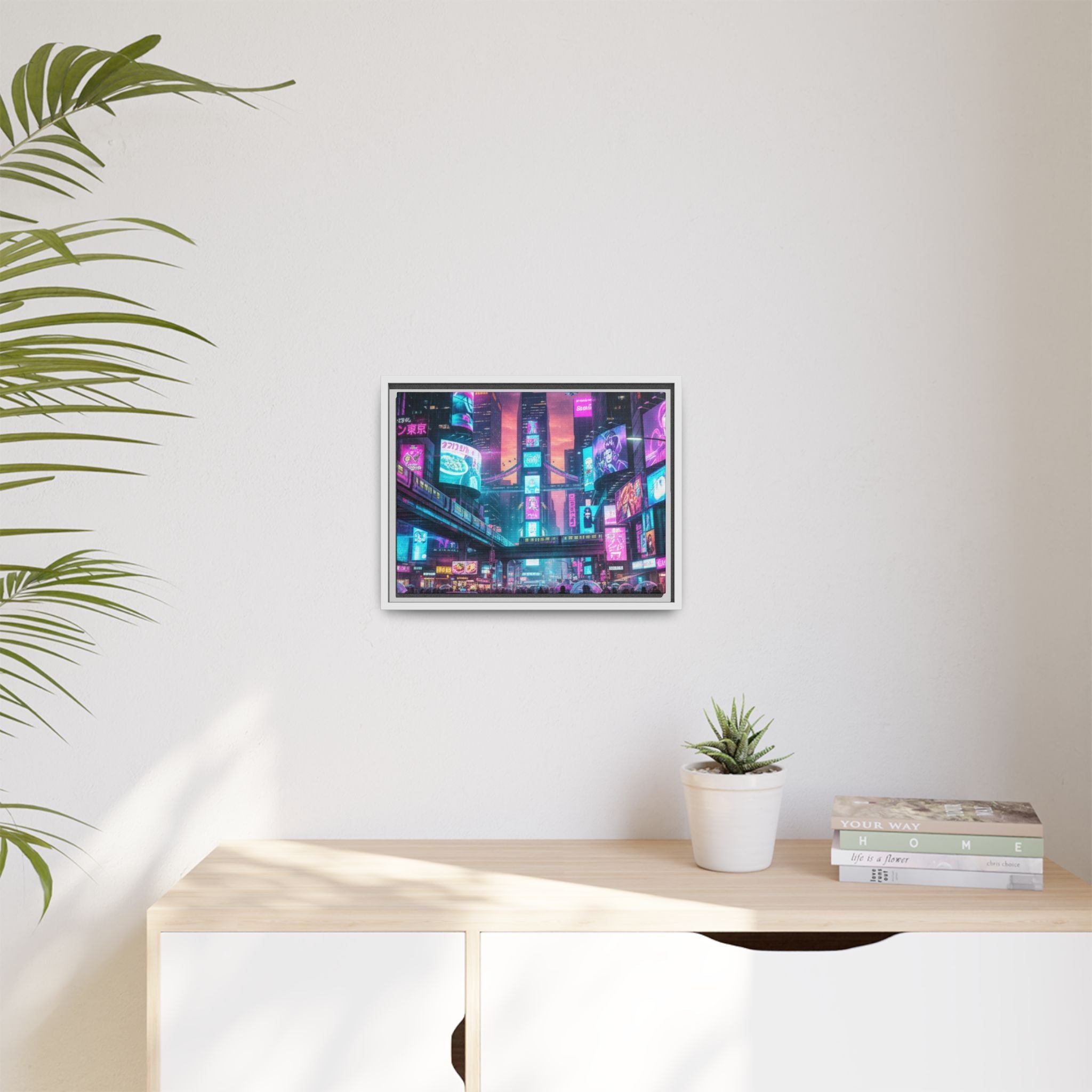 Bright Future Cityscape Vibrant Wall Art  — Framed Cyberpunk Wall Art
