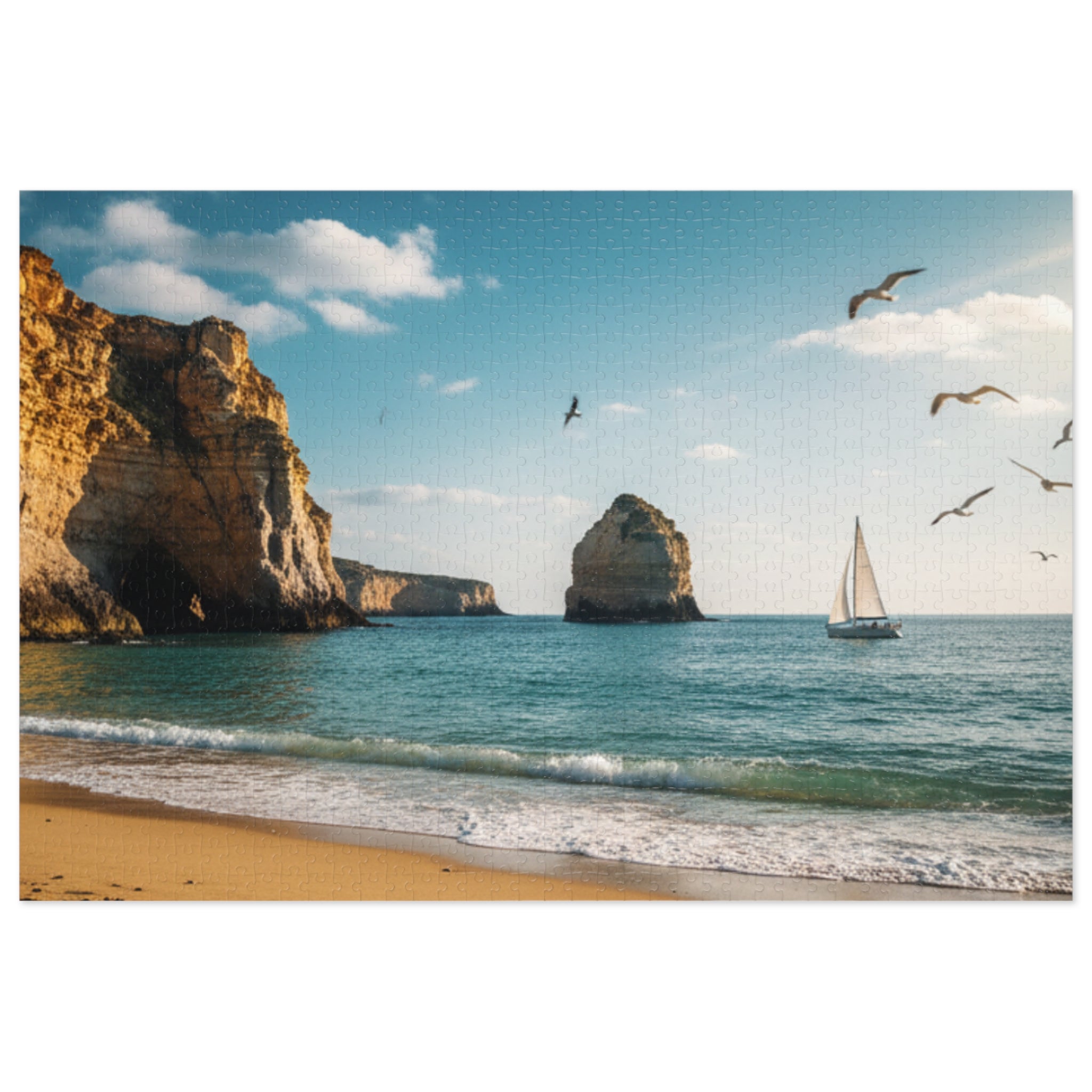 Beach Scene Jigsaw Puzzle (with Tin) — Seaside Sailboat 500-Pc Puzzle Gift
