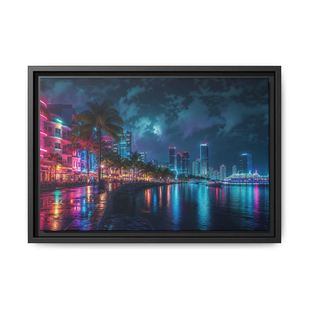 Miami Night Canvas Wall Art Print Ready to Hang