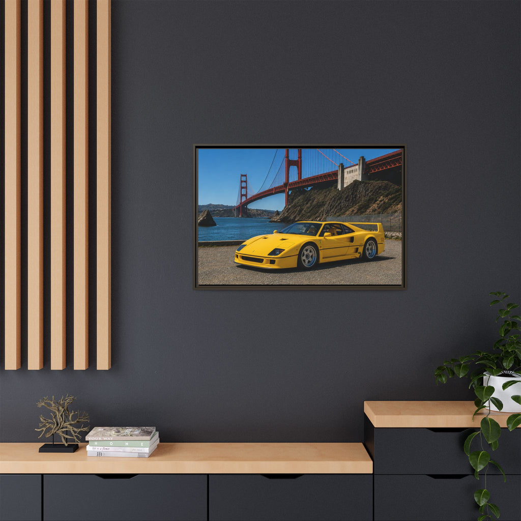 Ferrari 1987 F40 — Yellow Ferrari by the Golden Gate Bridge - Stunning Framed Canvas