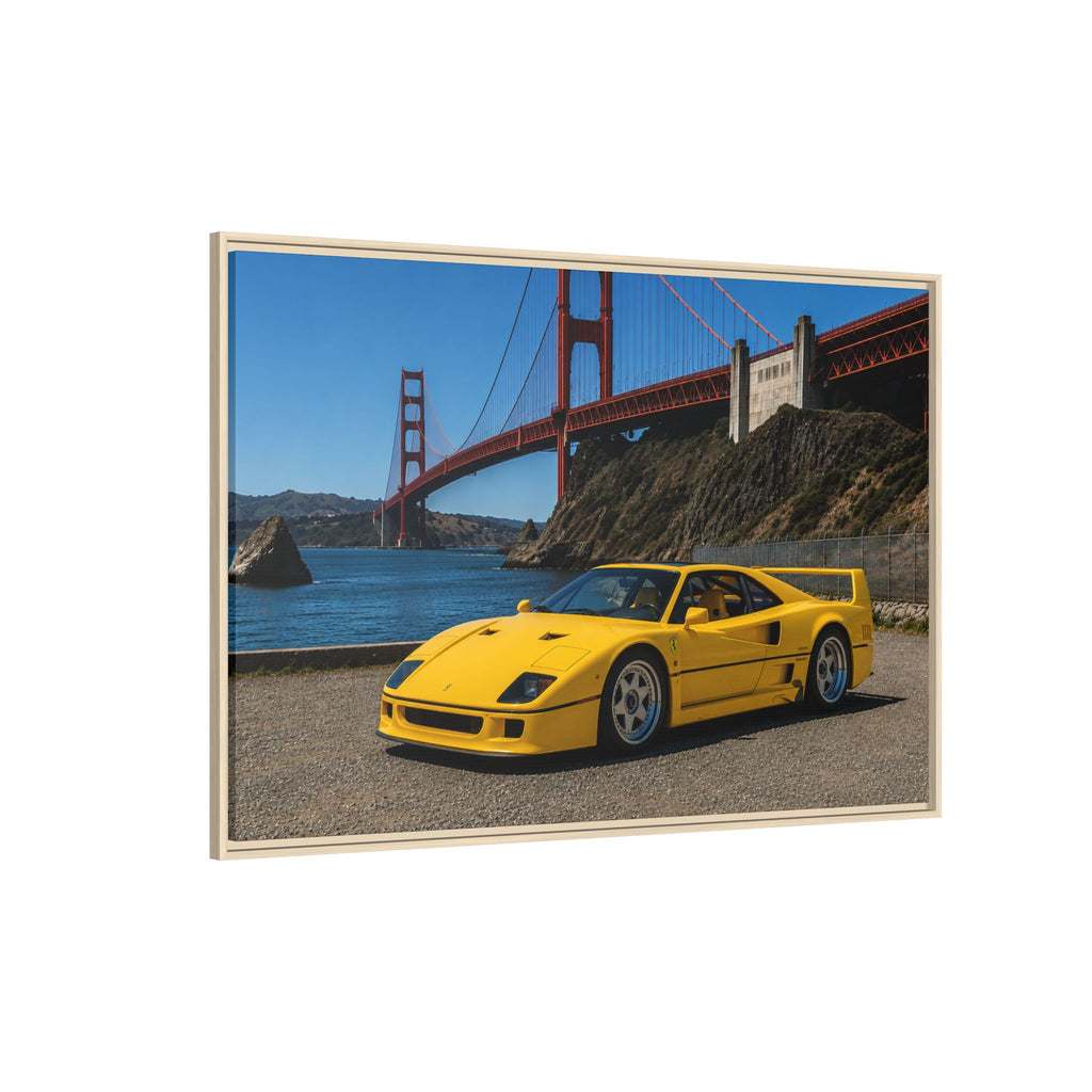 Ferrari 1987 F40 — Yellow Ferrari by the Golden Gate Bridge - Stunning Framed Canvas