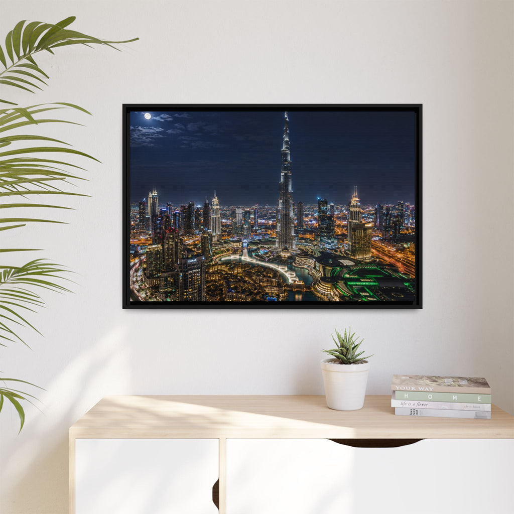 Dubai Night Skyline Matte Framed Canvas Print