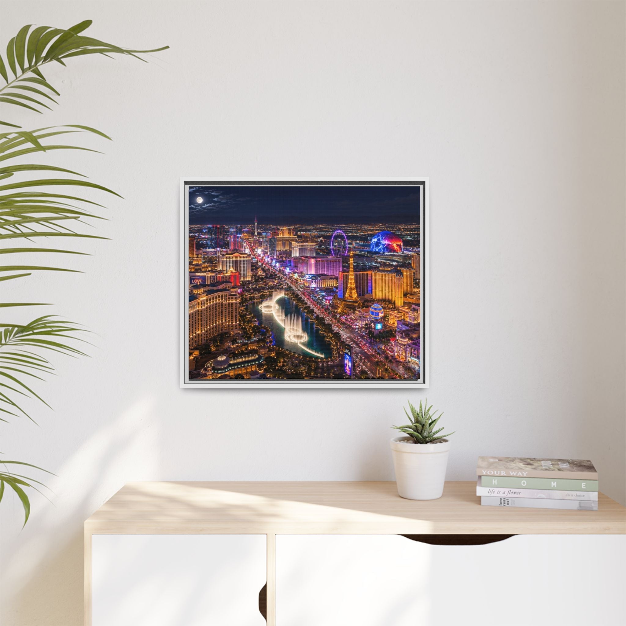 Las Vegas Night Skyline Framed Matte Canvas Print