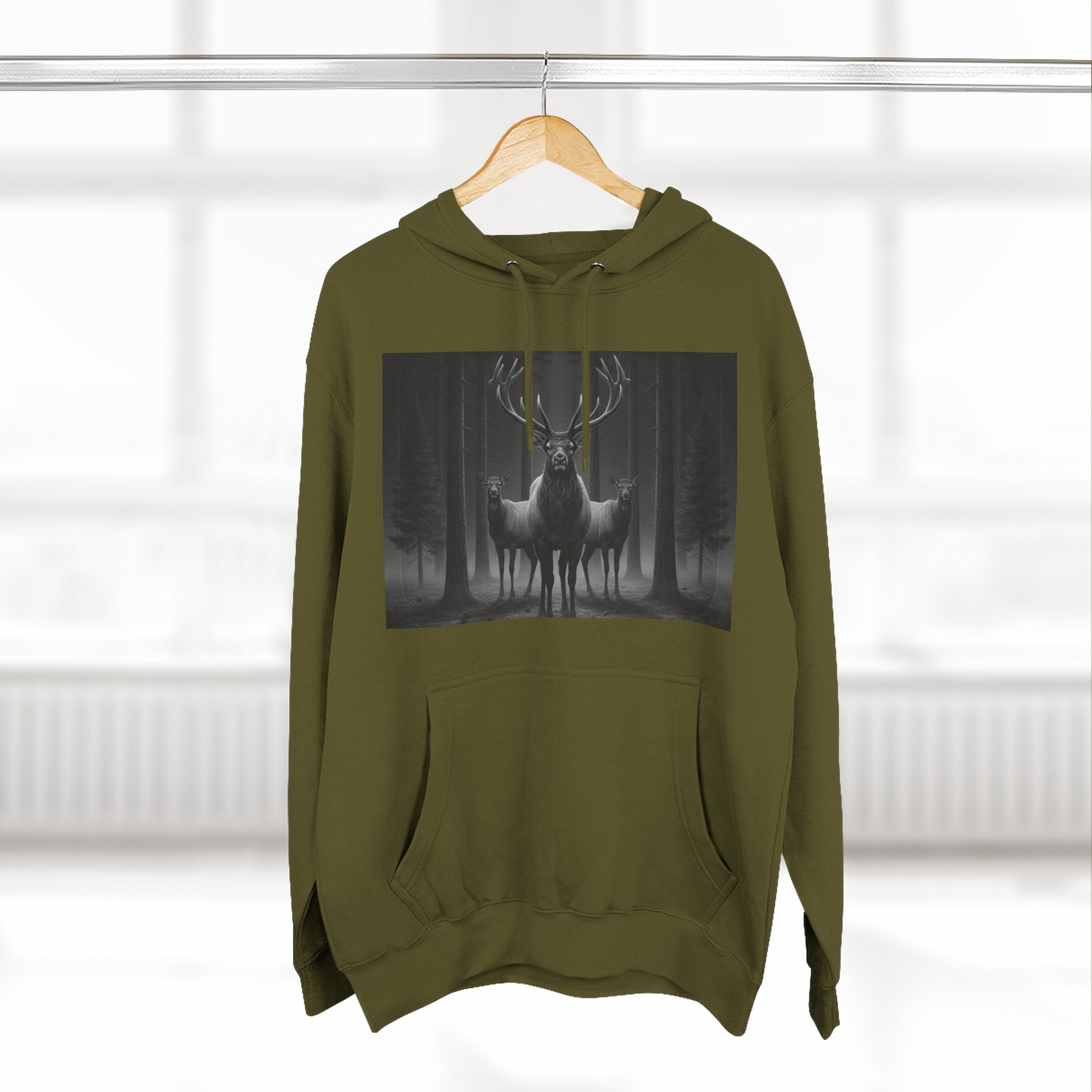 Mystic Stag Hoodie — Dark Forest Elk Trio Graphic Fleece