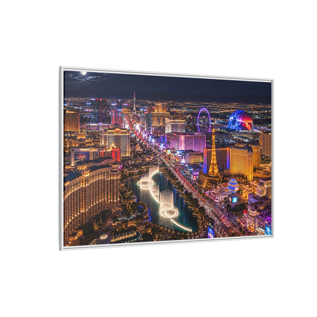 Las Vegas Night Skyline Framed Matte Canvas Print