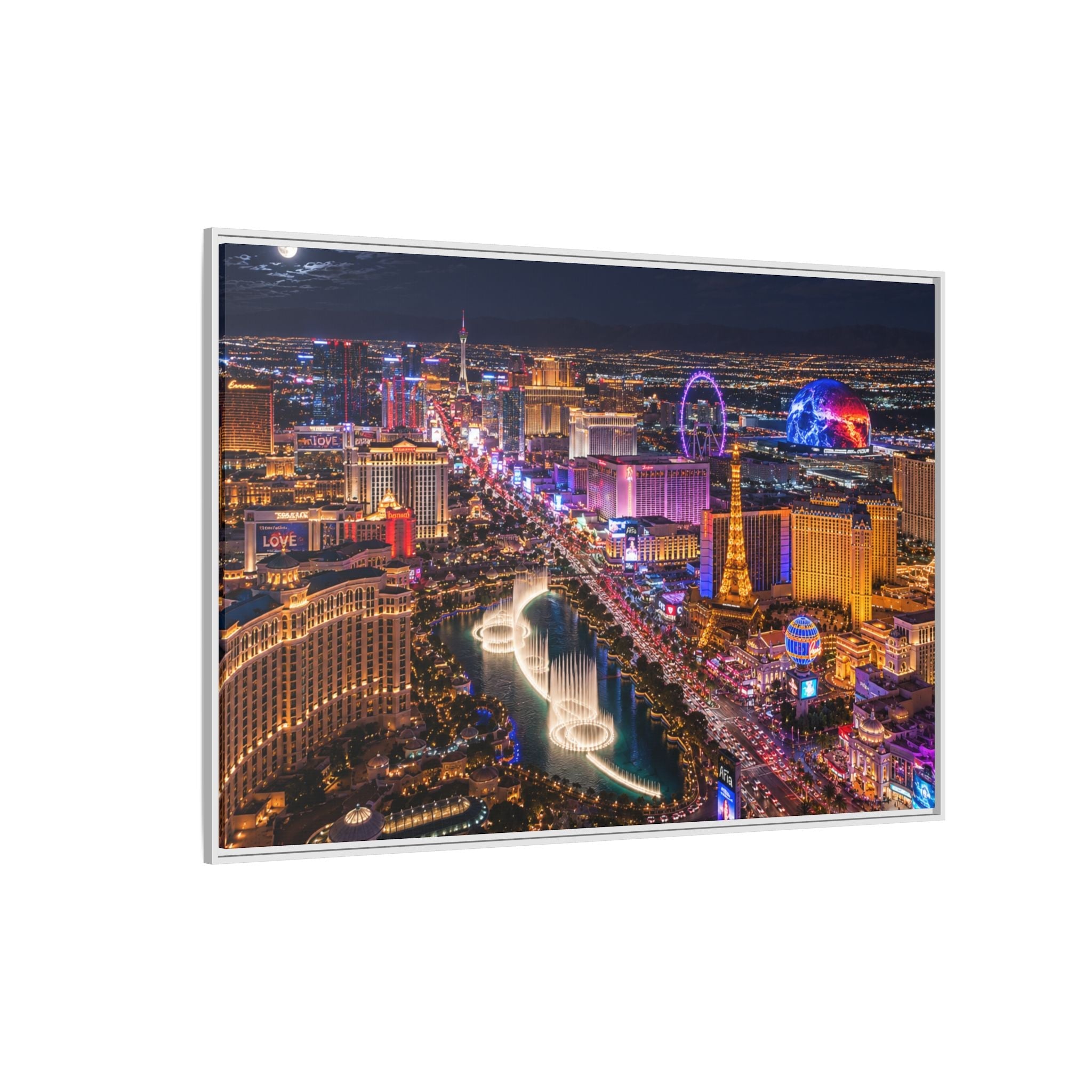 Las Vegas Night Skyline Framed Matte Canvas Print