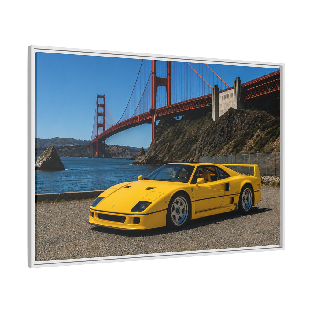 Ferrari 1987 F40 — Yellow Ferrari by the Golden Gate Bridge - Stunning Framed Canvas
