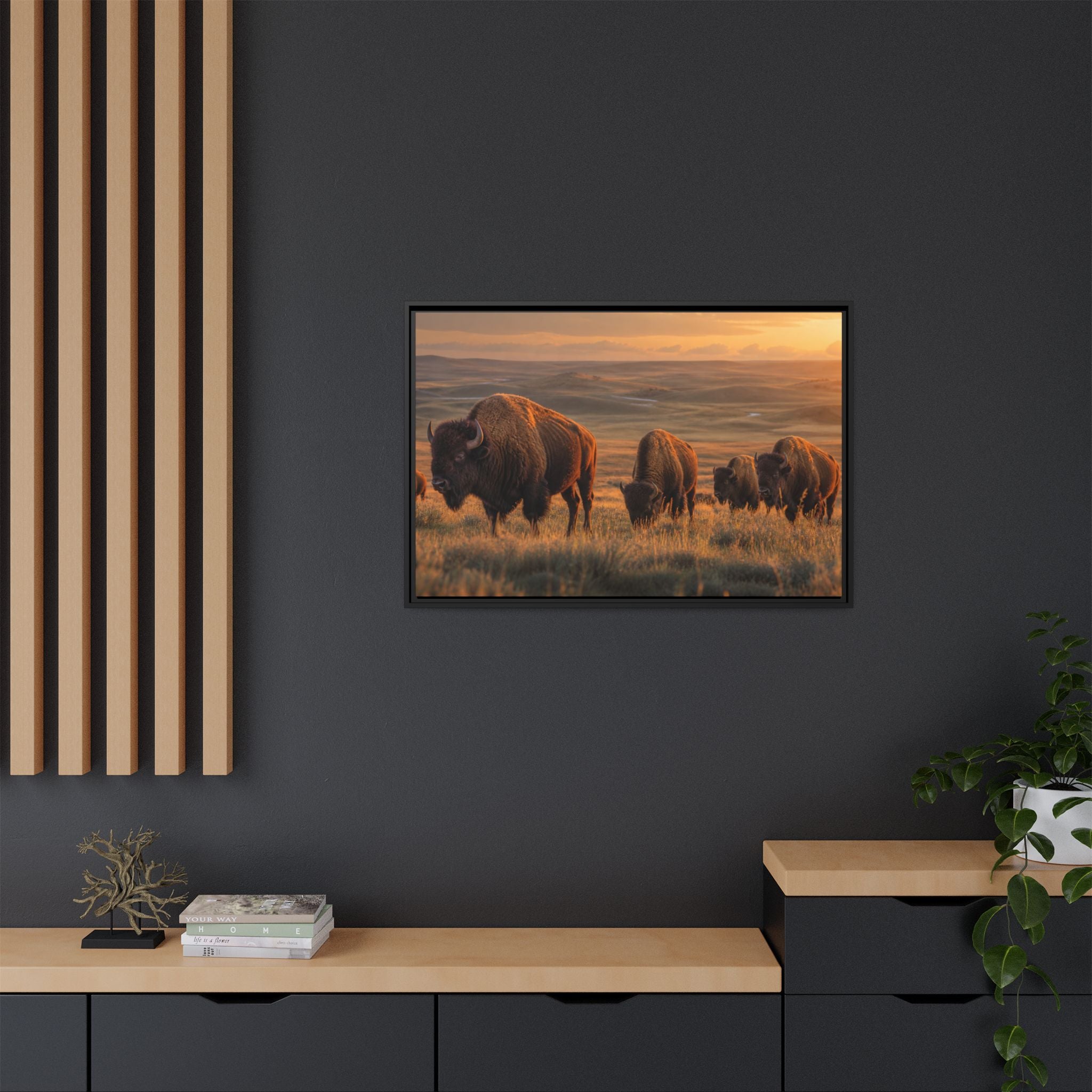 Bison Plains Golden Hour Canvas Wall Art Print Ready to Hang