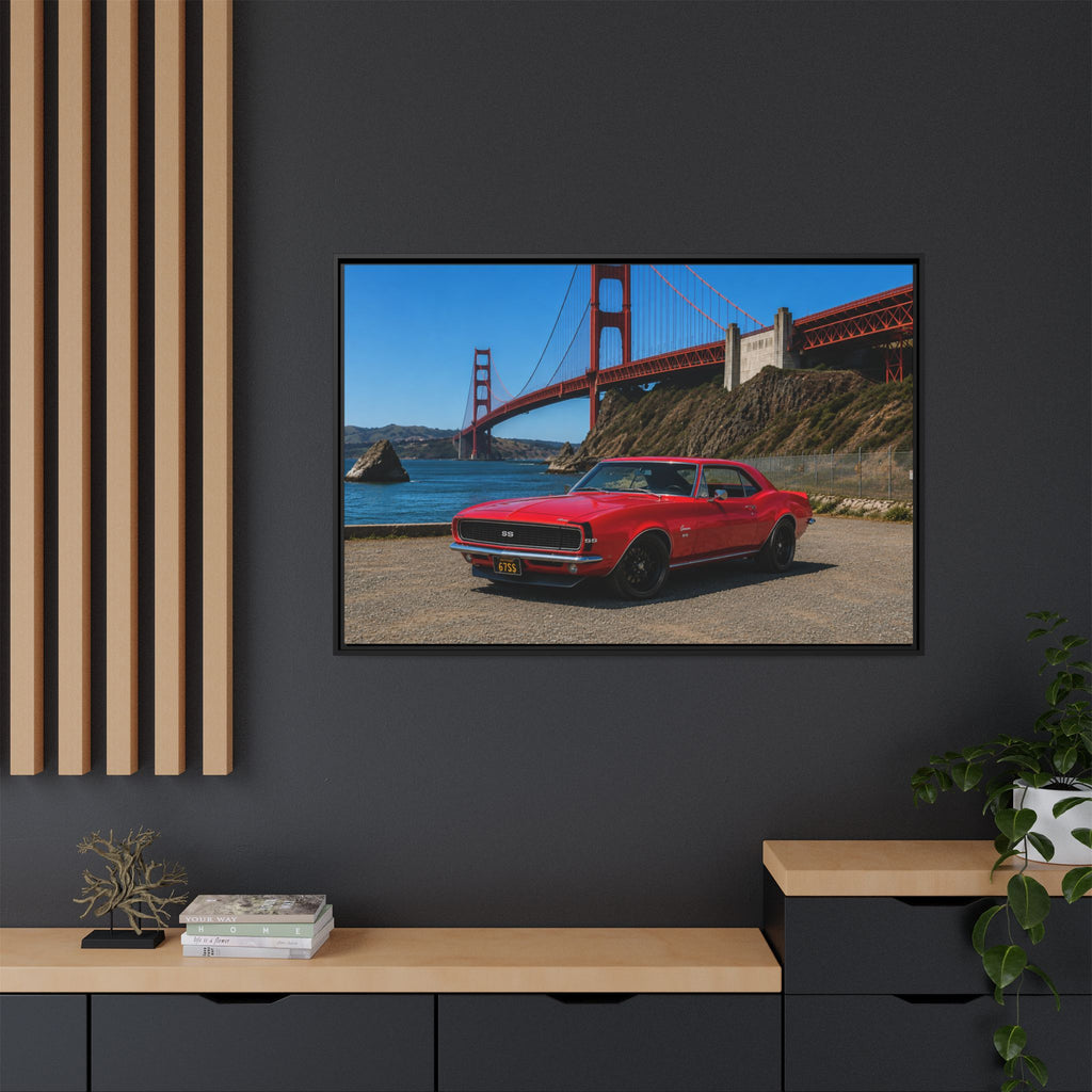 1967 Camaro SS - Stunning Camaro at Golden Gate Bridge - Framed Canvas