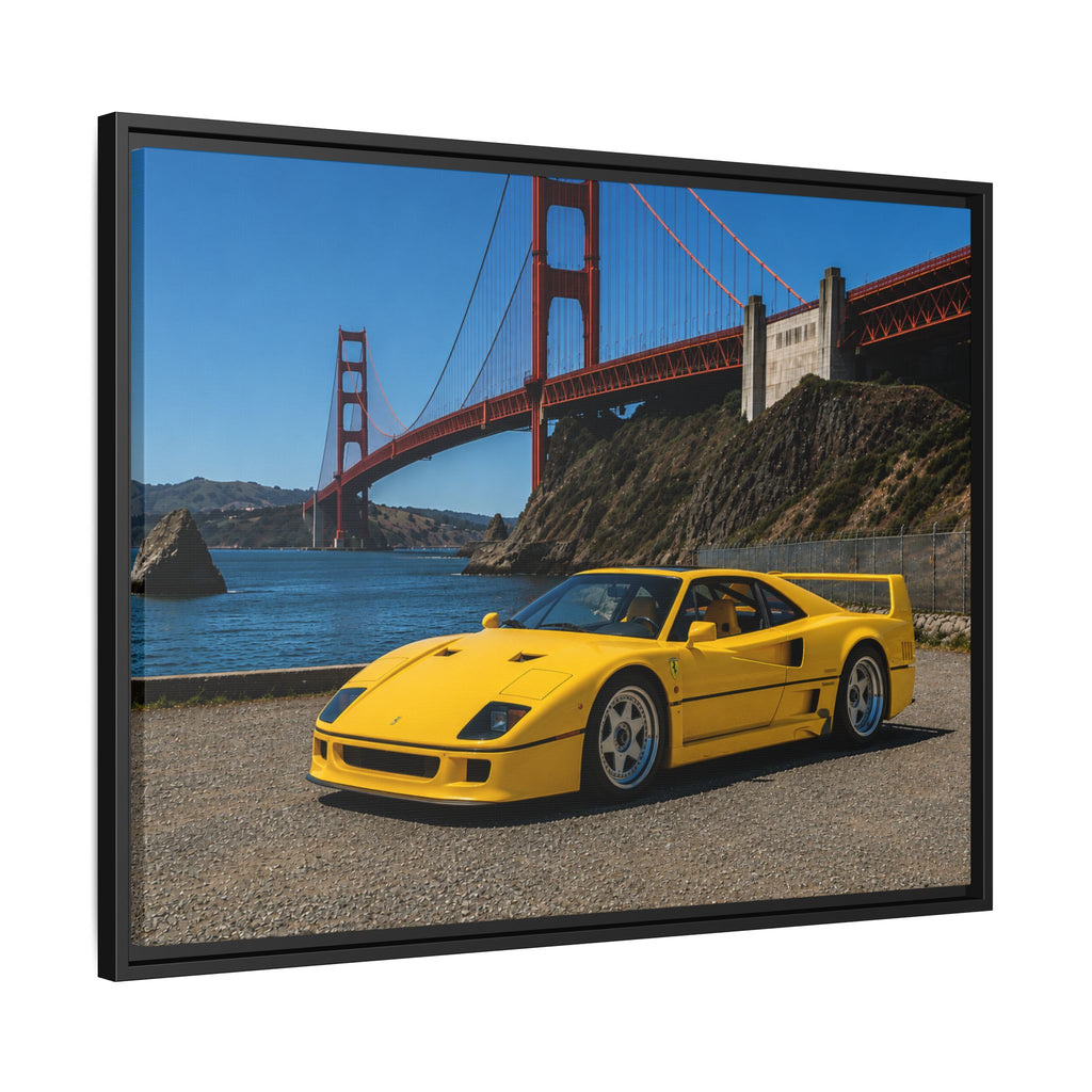 Ferrari 1987 F40 — Yellow Ferrari by the Golden Gate Bridge - Stunning Framed Canvas