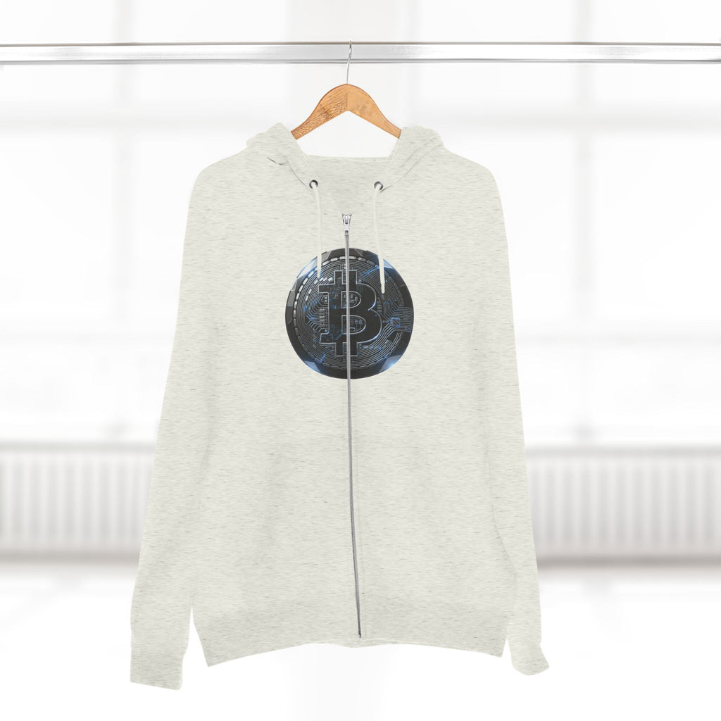 Bitcoin Coin Zip Hoodie — Crypto Logo Zip-Up Hoodie for Bitcoin Enthusiasts