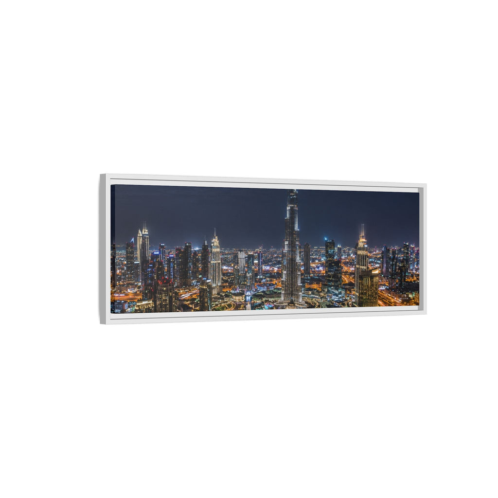 Dubai Night Skyline Matte Framed Canvas Print