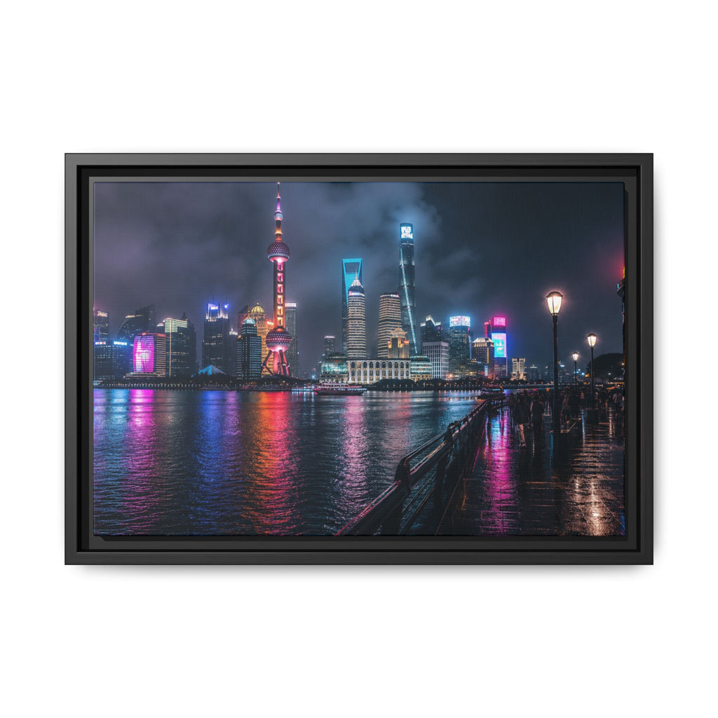 Shanghai Neon Night Canvas Wall Art Print Ready to Hang