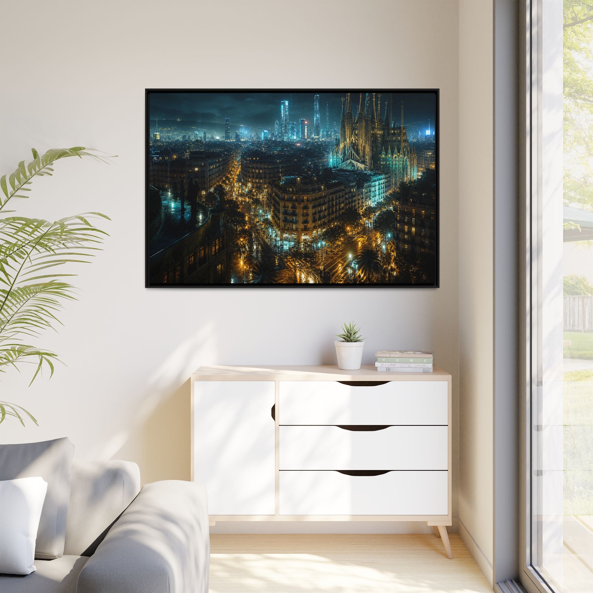 Barcelona Night Canvas Wall Art Print Ready to Hang