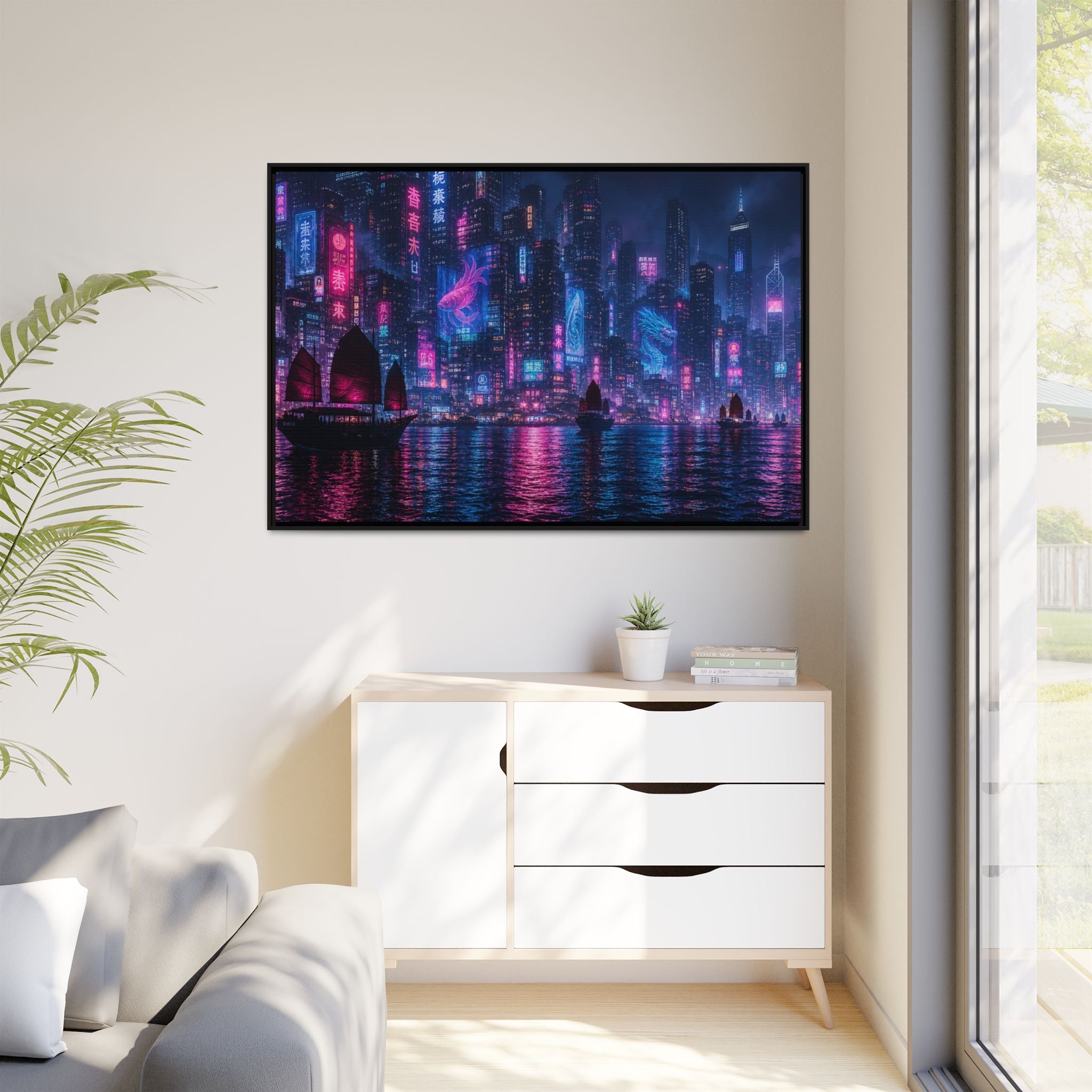 Hong Kong Harbor Night Canvas Wall Art Print Ready to Hang