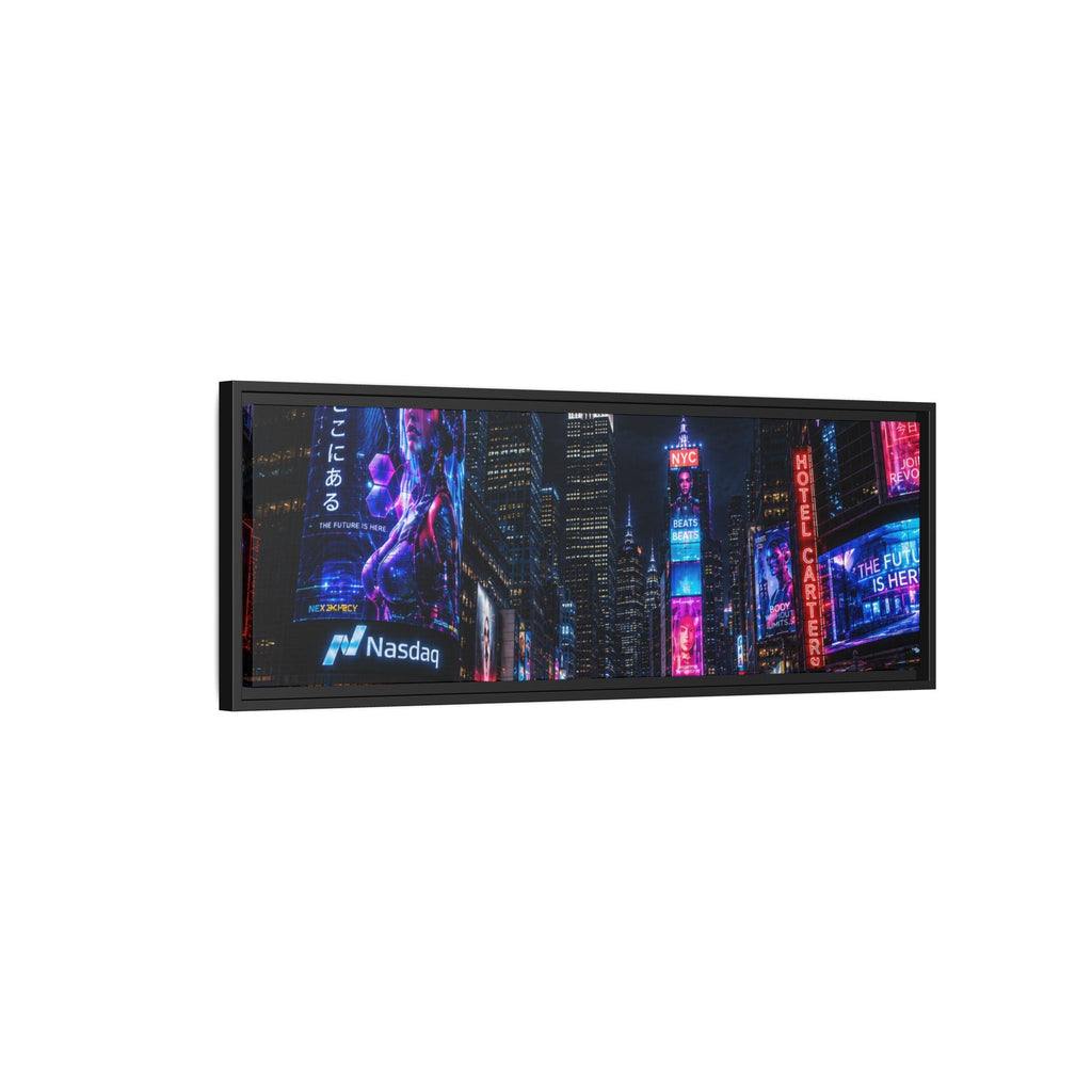 Time Square City Scape "Cyberpunk themed" Neon City Nights Matte Canvas Print (Framed)
