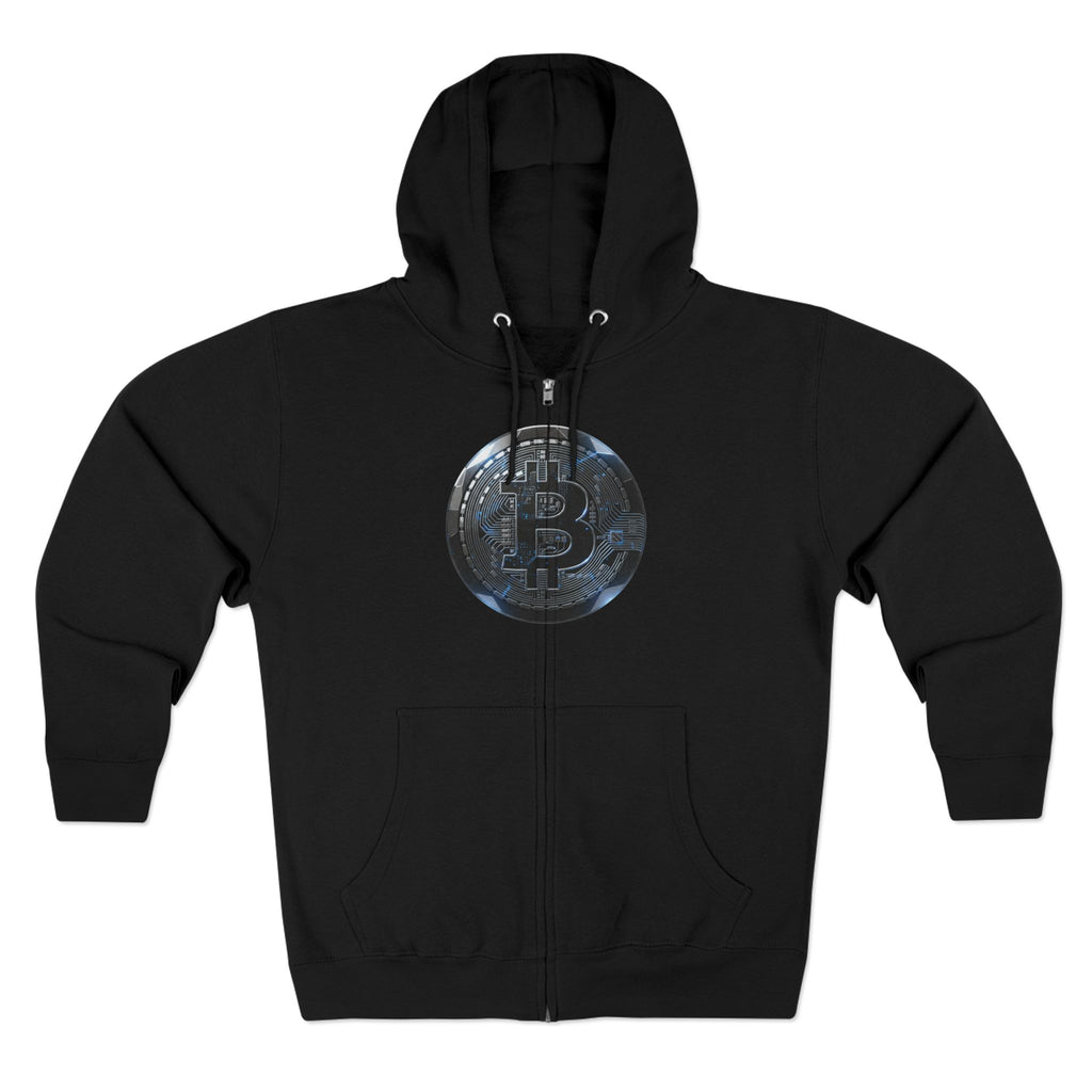 Bitcoin Coin Zip Hoodie — Crypto Logo Zip-Up Hoodie for Bitcoin Enthusiasts