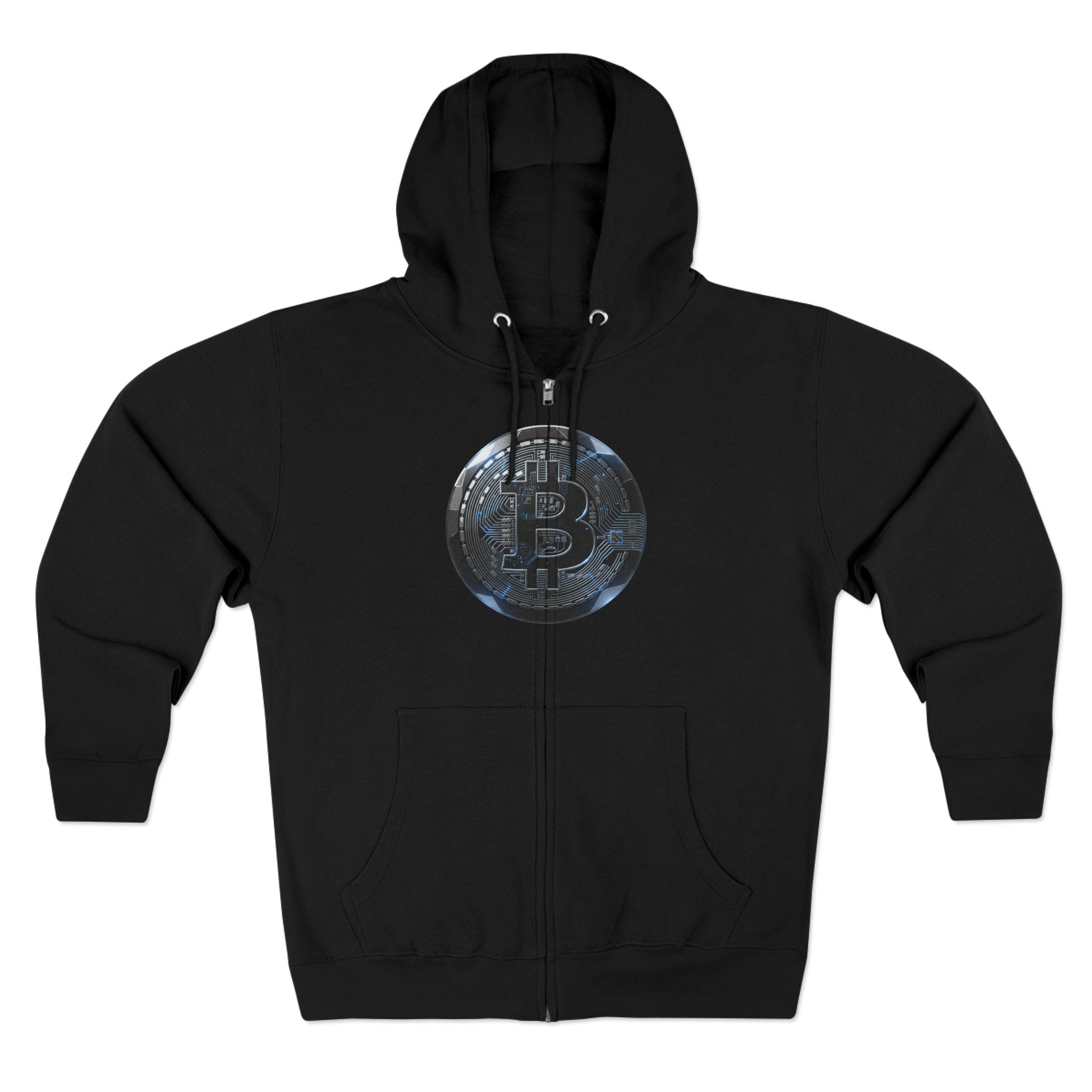 Bitcoin Coin Zip Hoodie — Crypto Logo Zip-Up Hoodie for Bitcoin Enthusiasts
