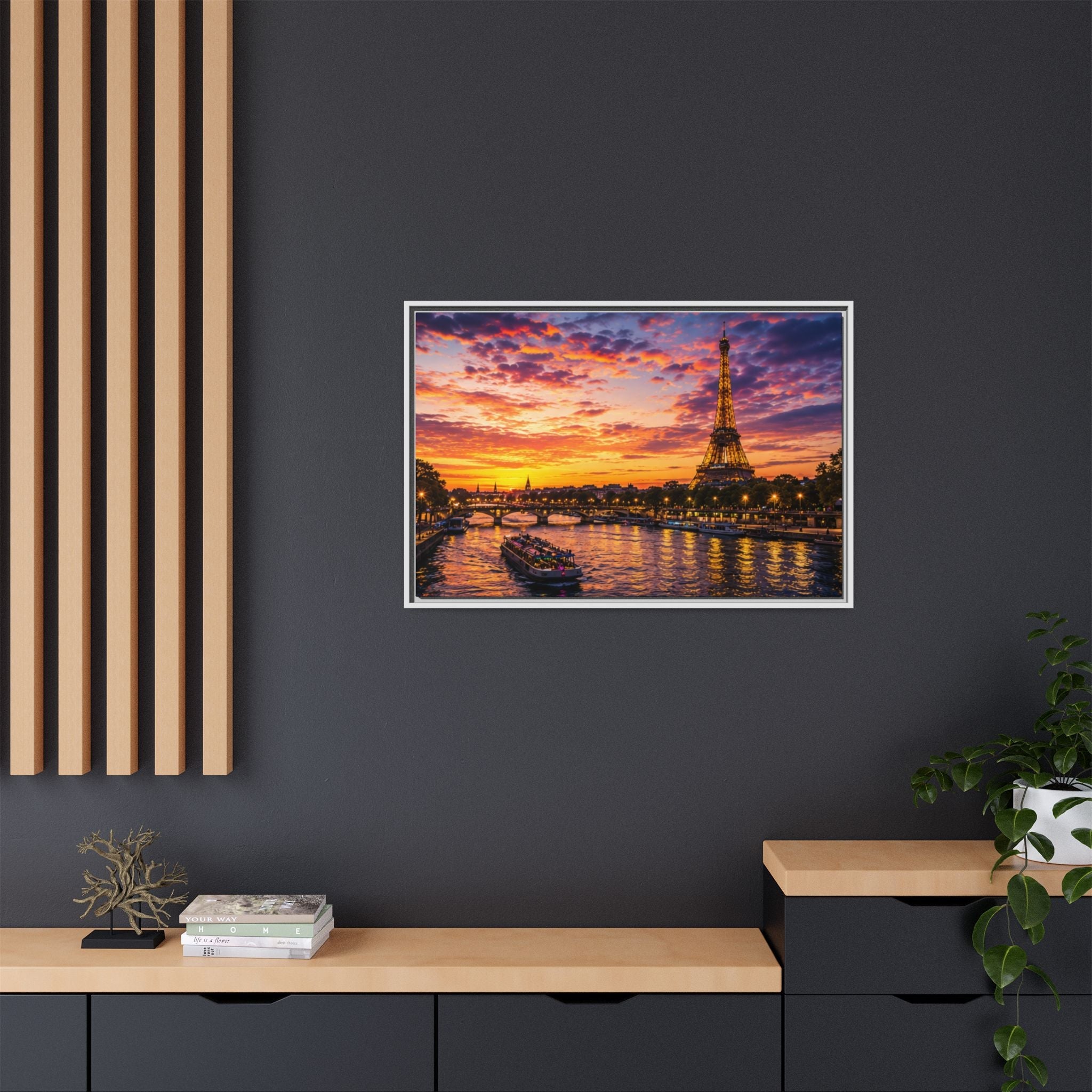 Paris Sunset Matte Canvas Wall Art - Framed - Stunning Picture