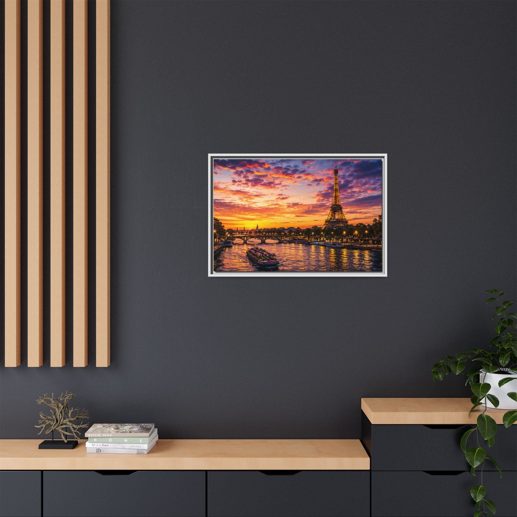 Paris Sunset Matte Canvas Wall Art - Framed - Stunning Picture
