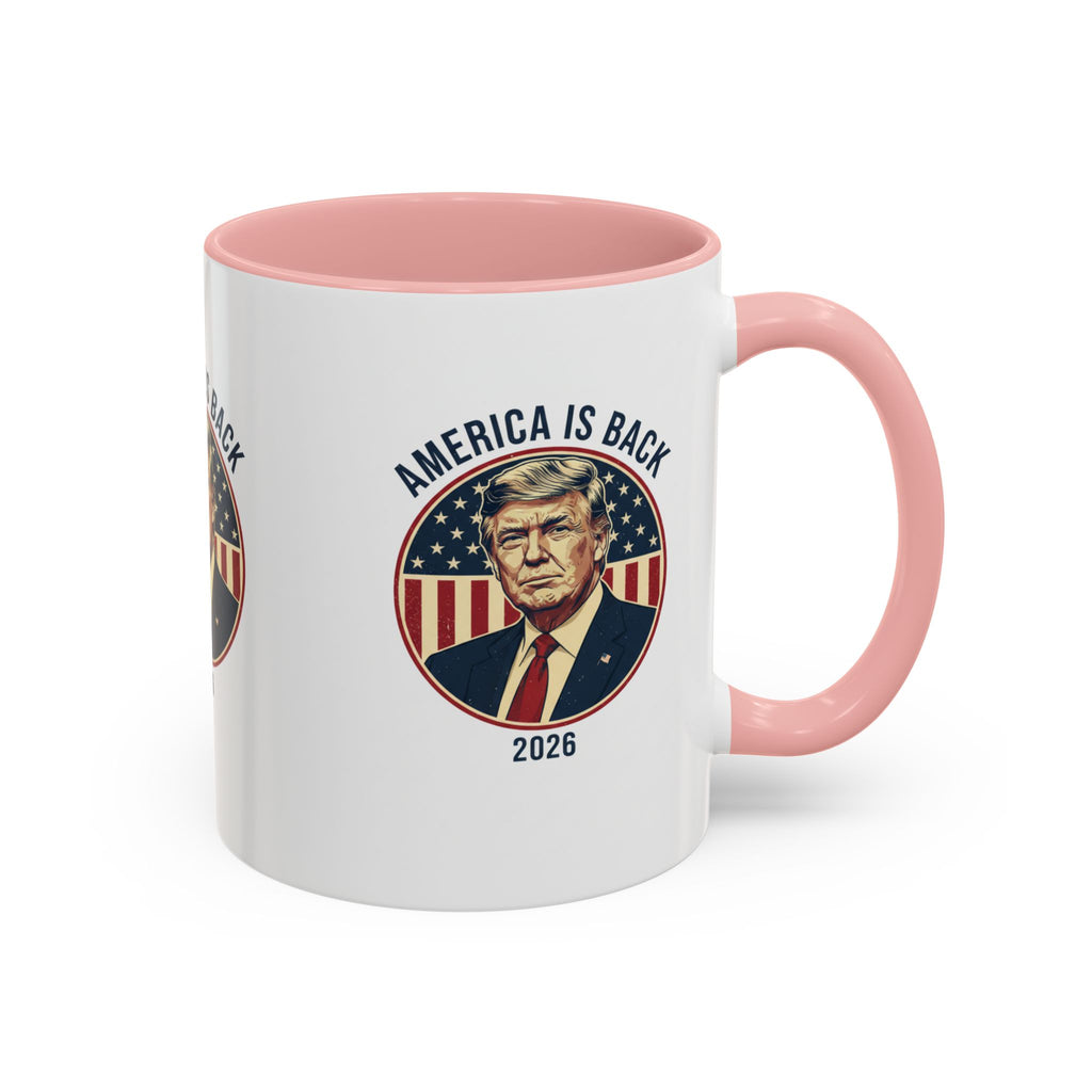 America Is Back 2026 Accent Coffee Mug — Patriotic Trump Campaign Ceramic Mug