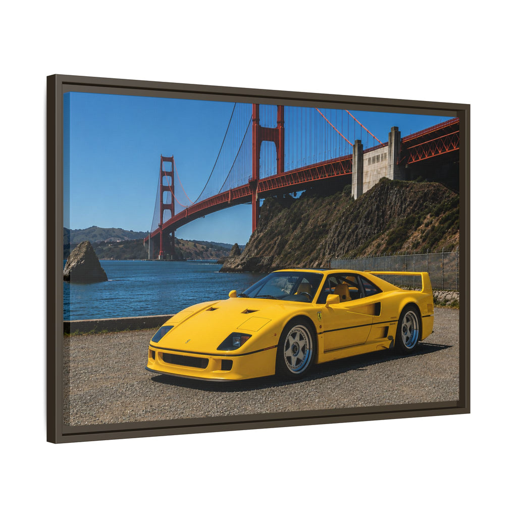 Ferrari 1987 F40 — Yellow Ferrari by the Golden Gate Bridge - Stunning Framed Canvas